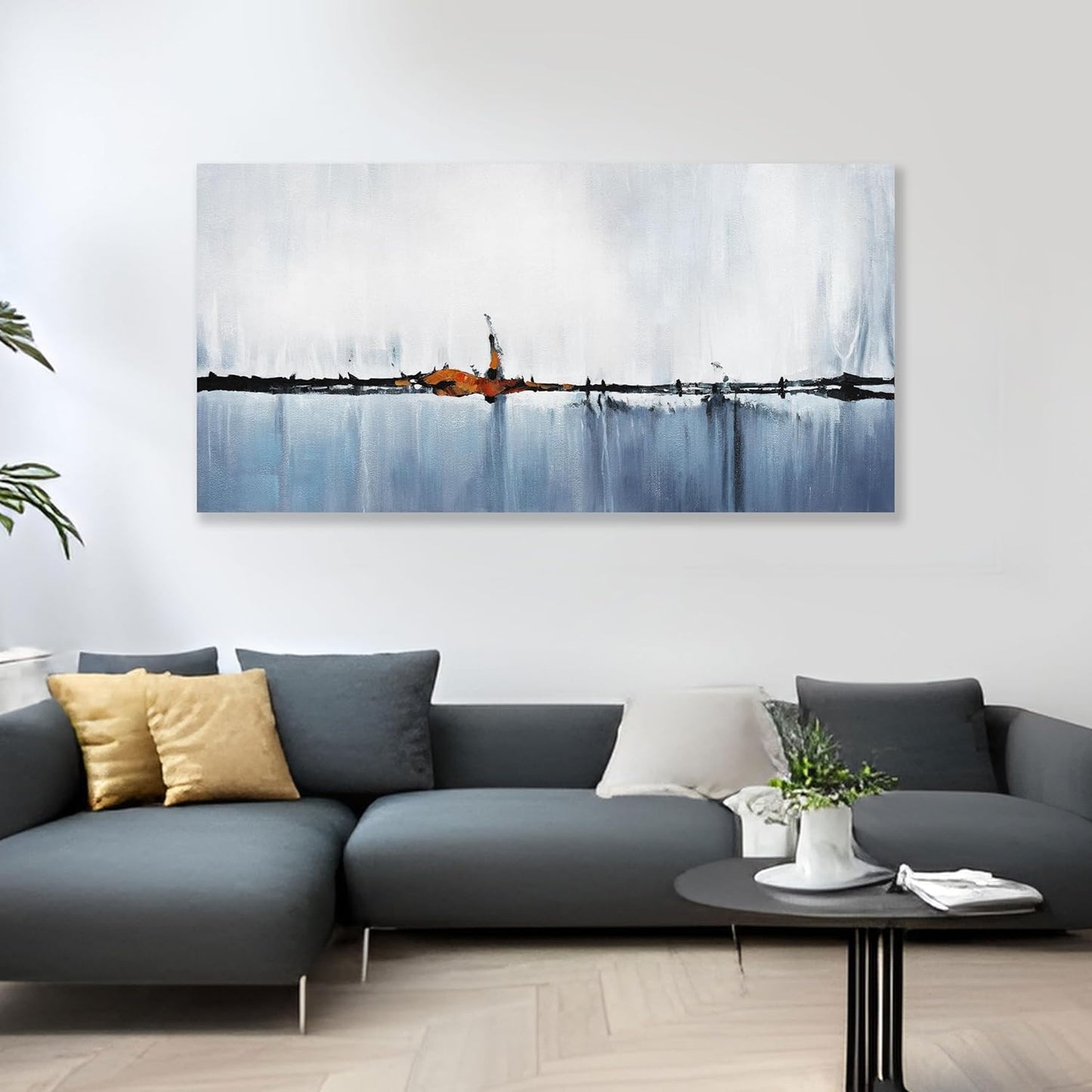 Abstract Wall Decor Modern Abstract Wall Art Blue and White Pictures Canvas Art Wall Decor Framed Artwork for Living Room Bedroom Dining Room Home Office Decor 20"x40"