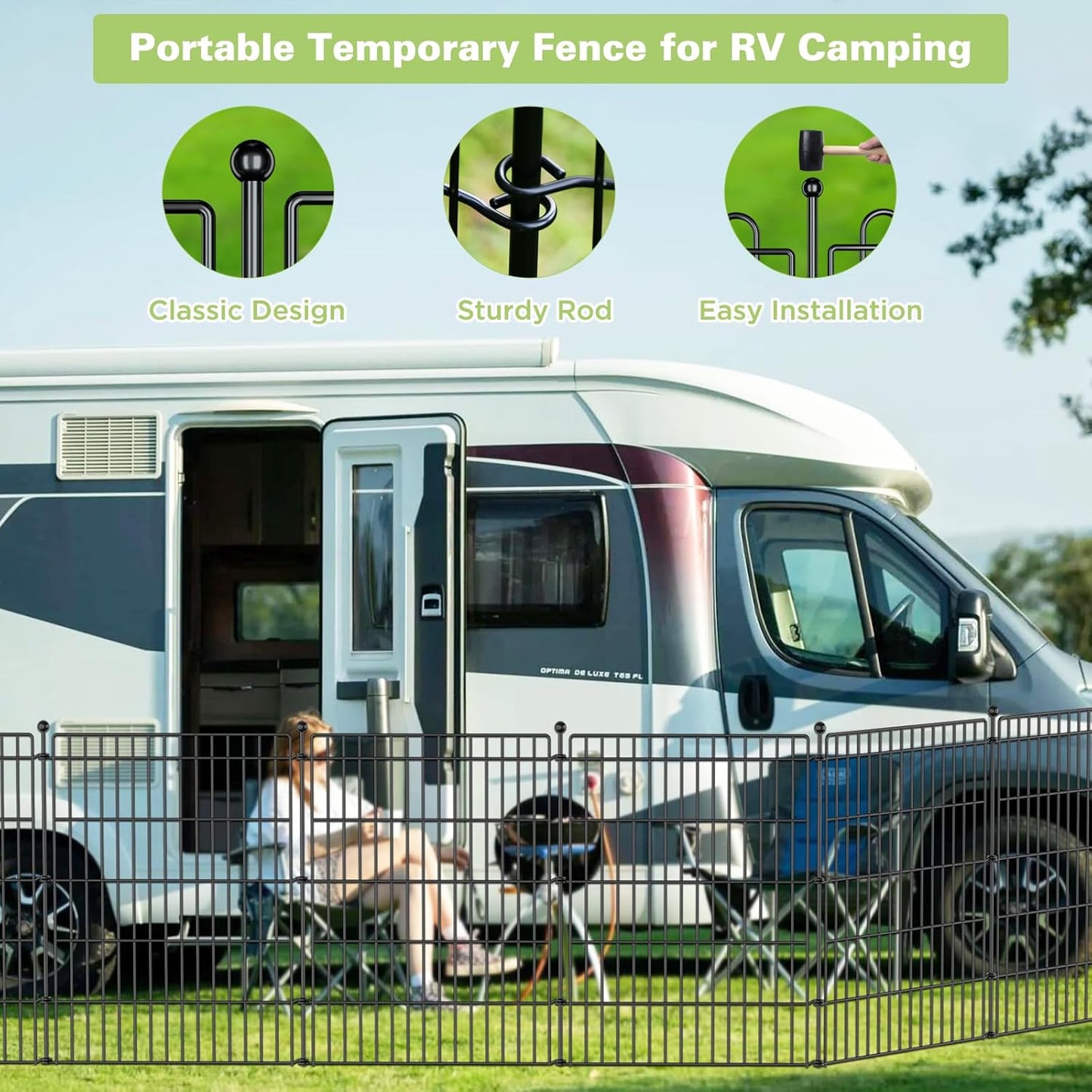 8 Panels No Dig Garden Fence Animal Barrier, 48in(H) × 21ft(L) Decorative Metal Outdoor Dog Fence, Rustproof Pet Fencing for Yard, Patio, Flower Bed -Temporary Fencing| Easy to Install