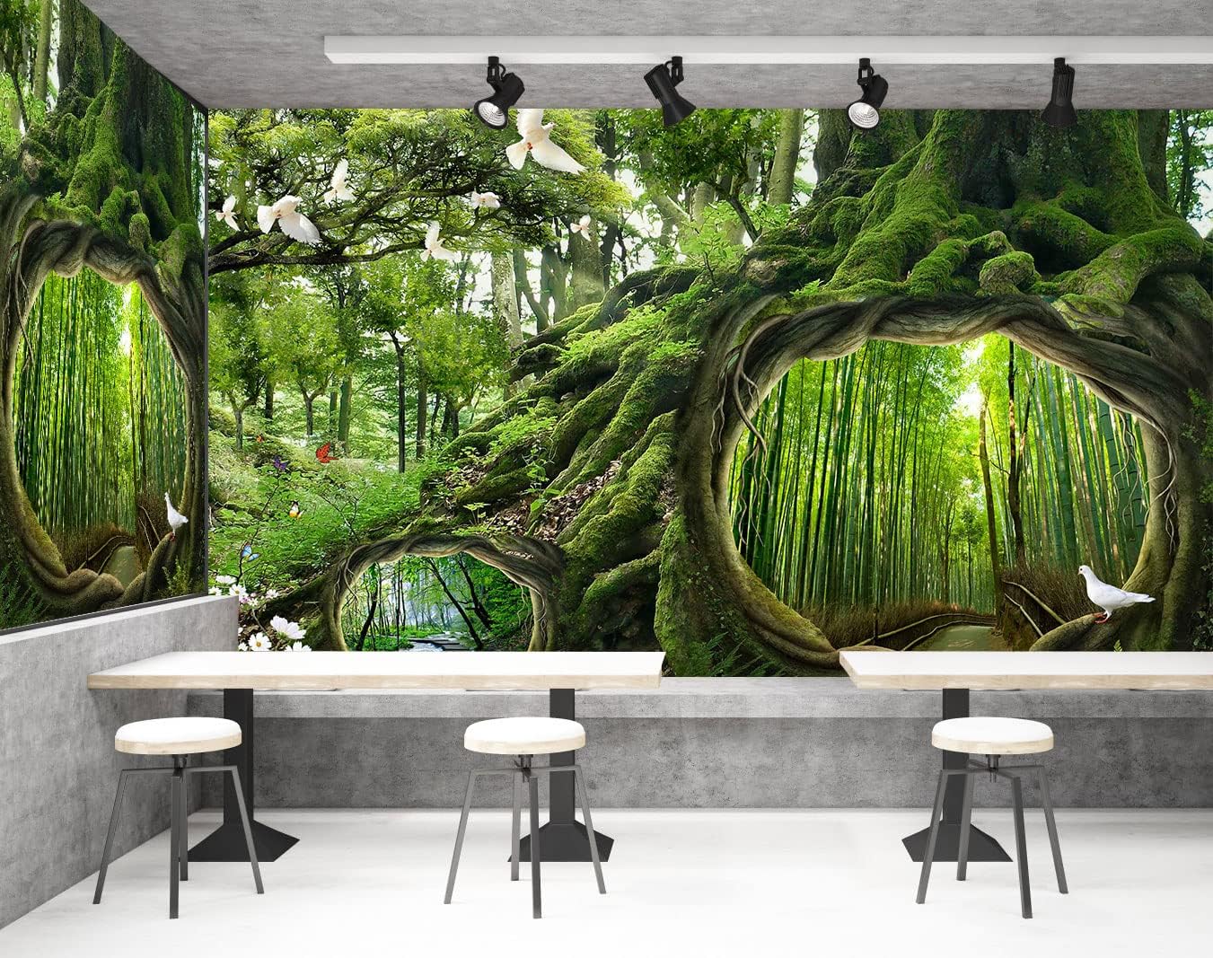 Fantasy Forest Landscape Wall Mural Wallpaper Bamboo and Stream Wallpaper for Bedroom Living Room TV Background Sofa Wall (not self-Adhesive)