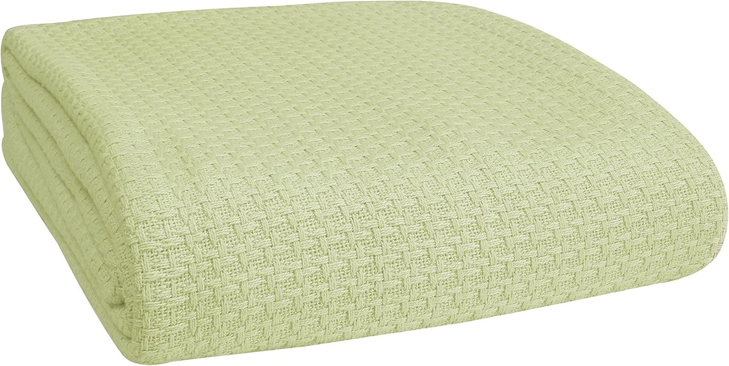 BELIZZI HOME 100% Cotton Bed Blanket, Breathable Bed Blanket Full Queen Size, Cotton Thermal Blankets Full Queen, Perfect for Layering Any Bed for All Season, Sage Green