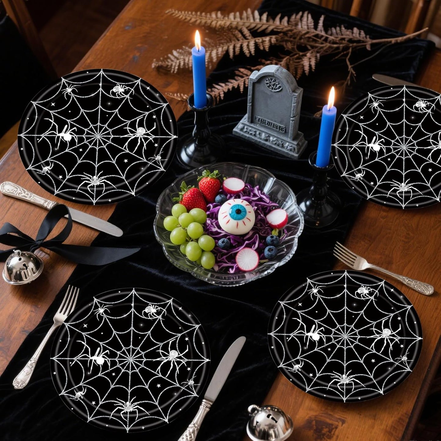 40Pcs Halloween Paper Plates and Napkins Party Supplies, Spider Web Plates Napkins Disposable Dinnerware Set for Spooky Halloween Party Decorations