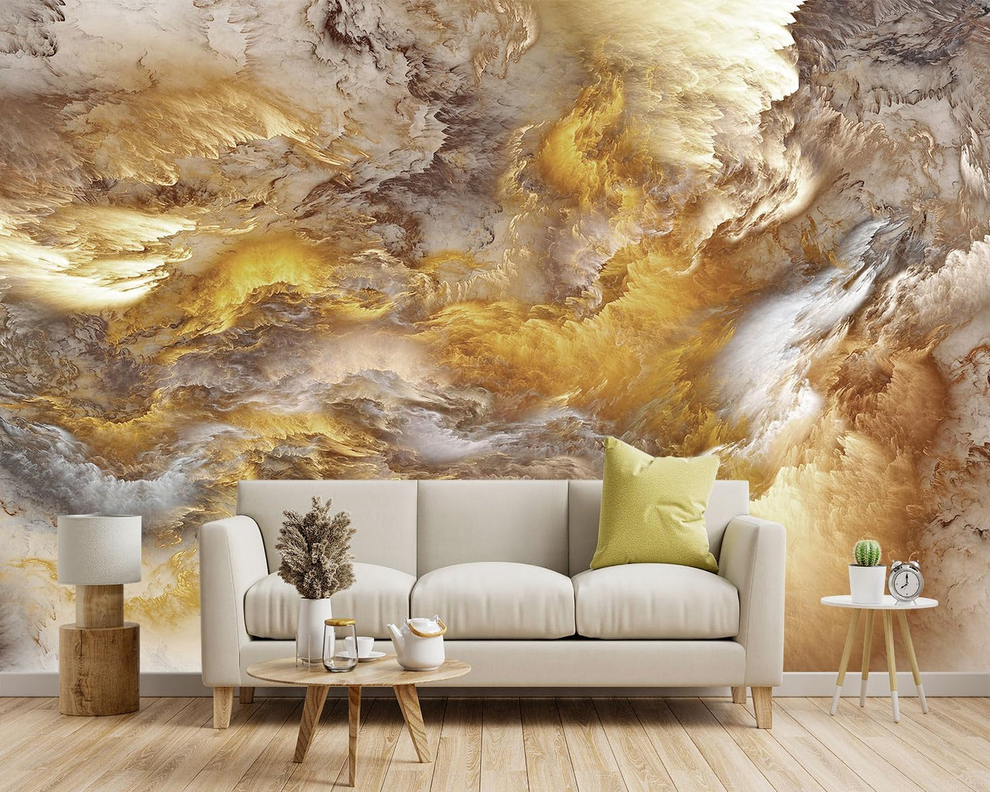 -Golden Clouds Ceiling Fabric Wallpaper Living Room Bedroom Bathroom Modern Boys Girls Kids Room Abstract Large Mural- 183"x120"（ not Peel and Stick）