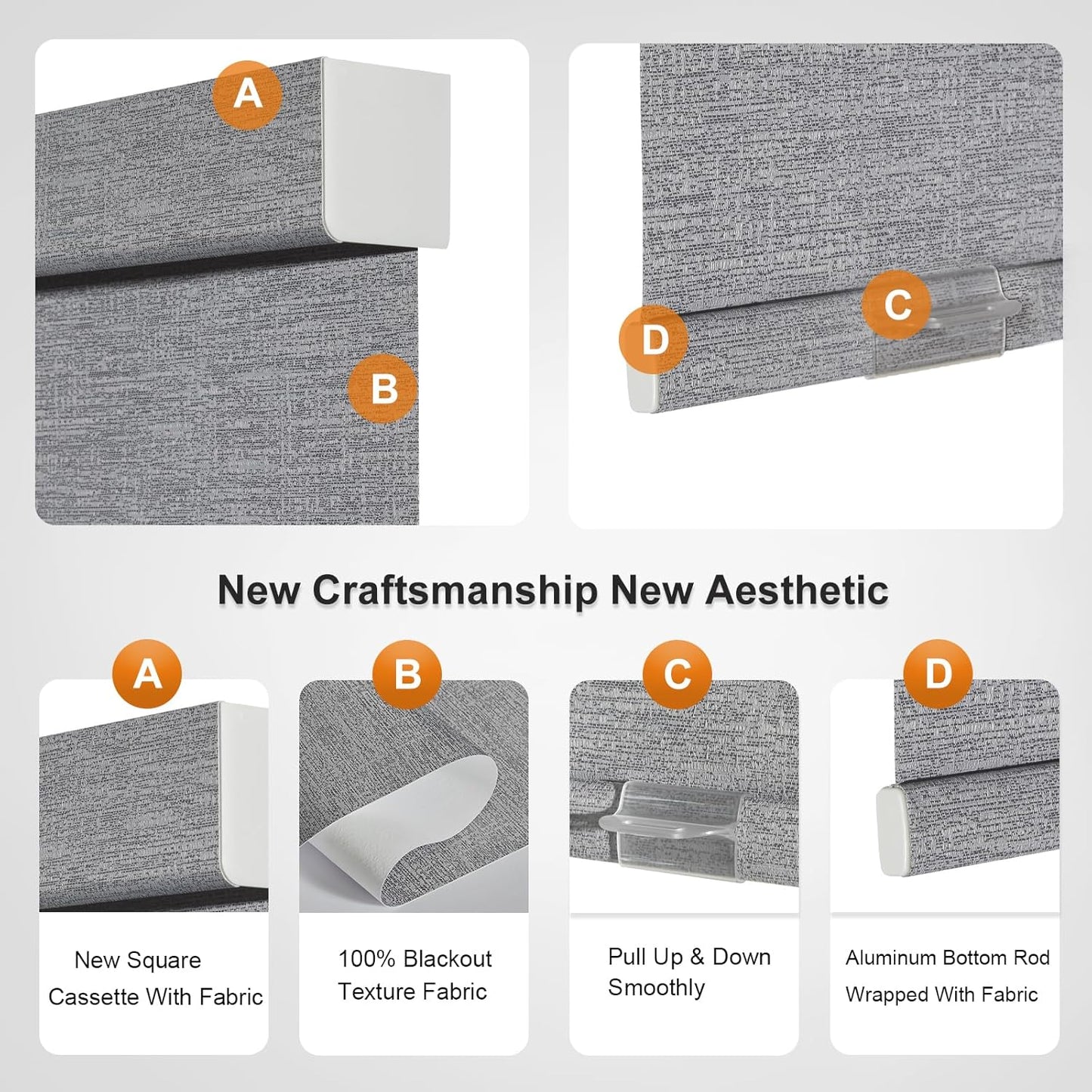 Persilux Blackout Roller Shades for Indoor Windows with Upgraded Cassette, Cordless Shades Window Blinds Pull Down for Doors, Easy to Install for Office/Living Room/Bedroom, Grey(75" W x 96" H)