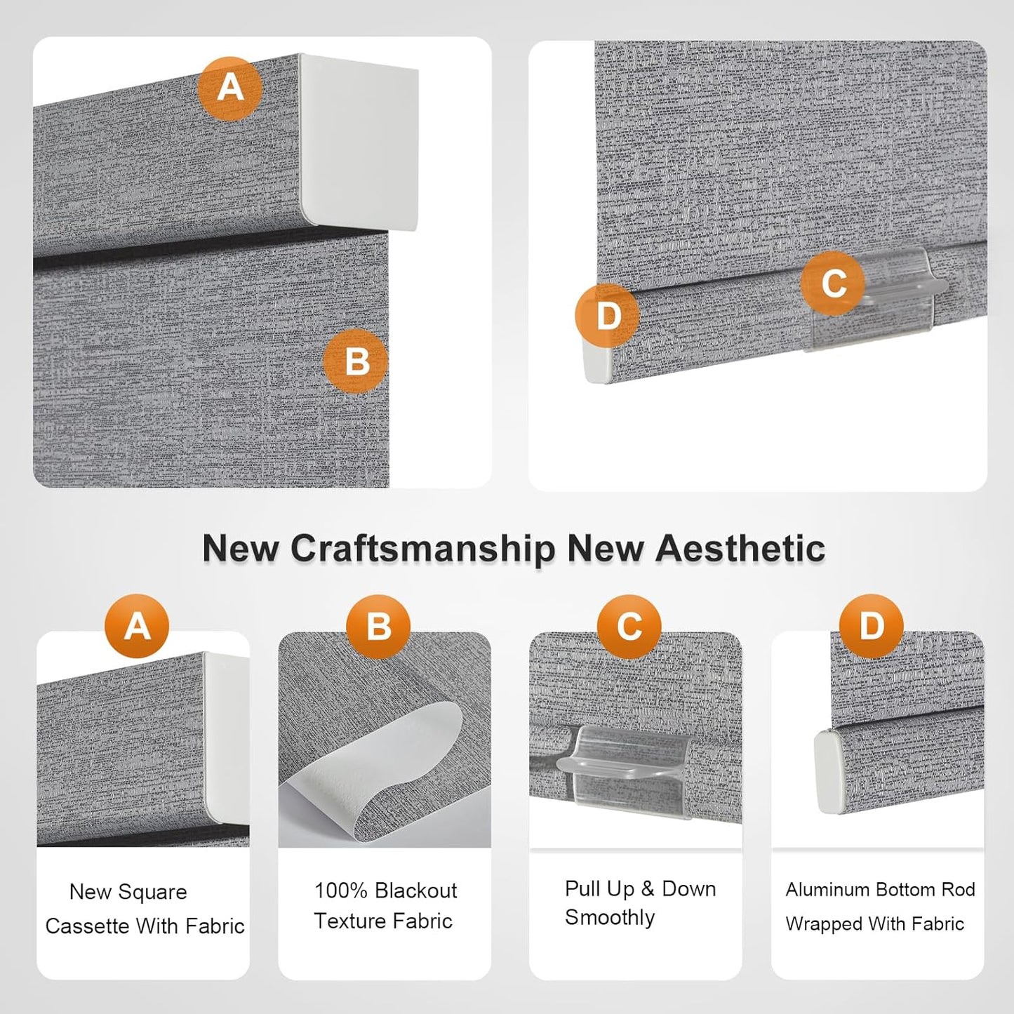 Persilux Blackout Roller Shades for Indoor Windows with Upgraded Cassette, Cordless Shades Window Blinds Pull Down for Doors, Easy to Install for Office/Living Room/Bedroom, Grey(47" W x 96" H)