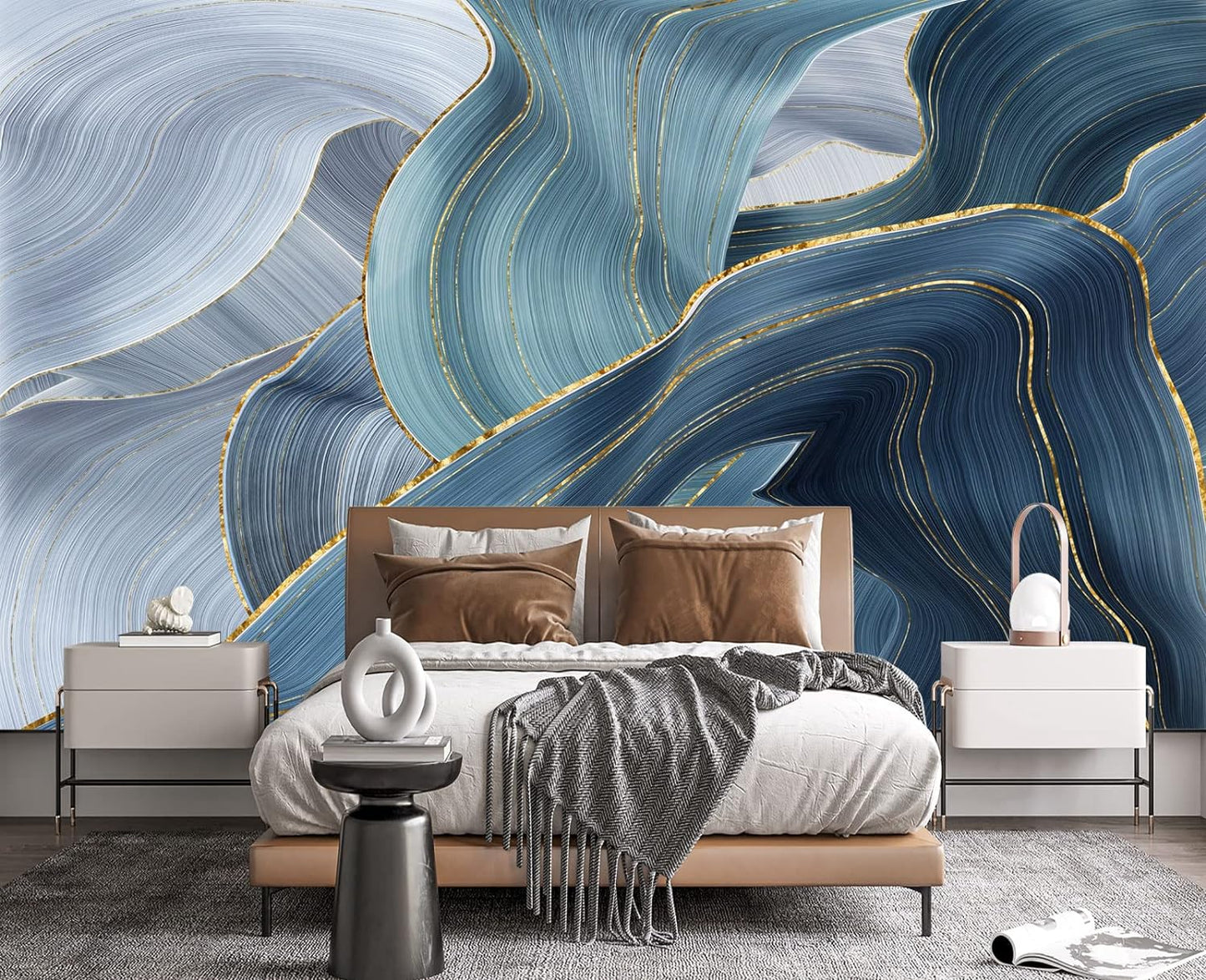 Gilding Marble Blue Wall Mural Wallpaper for Bedroom 178" x 117"