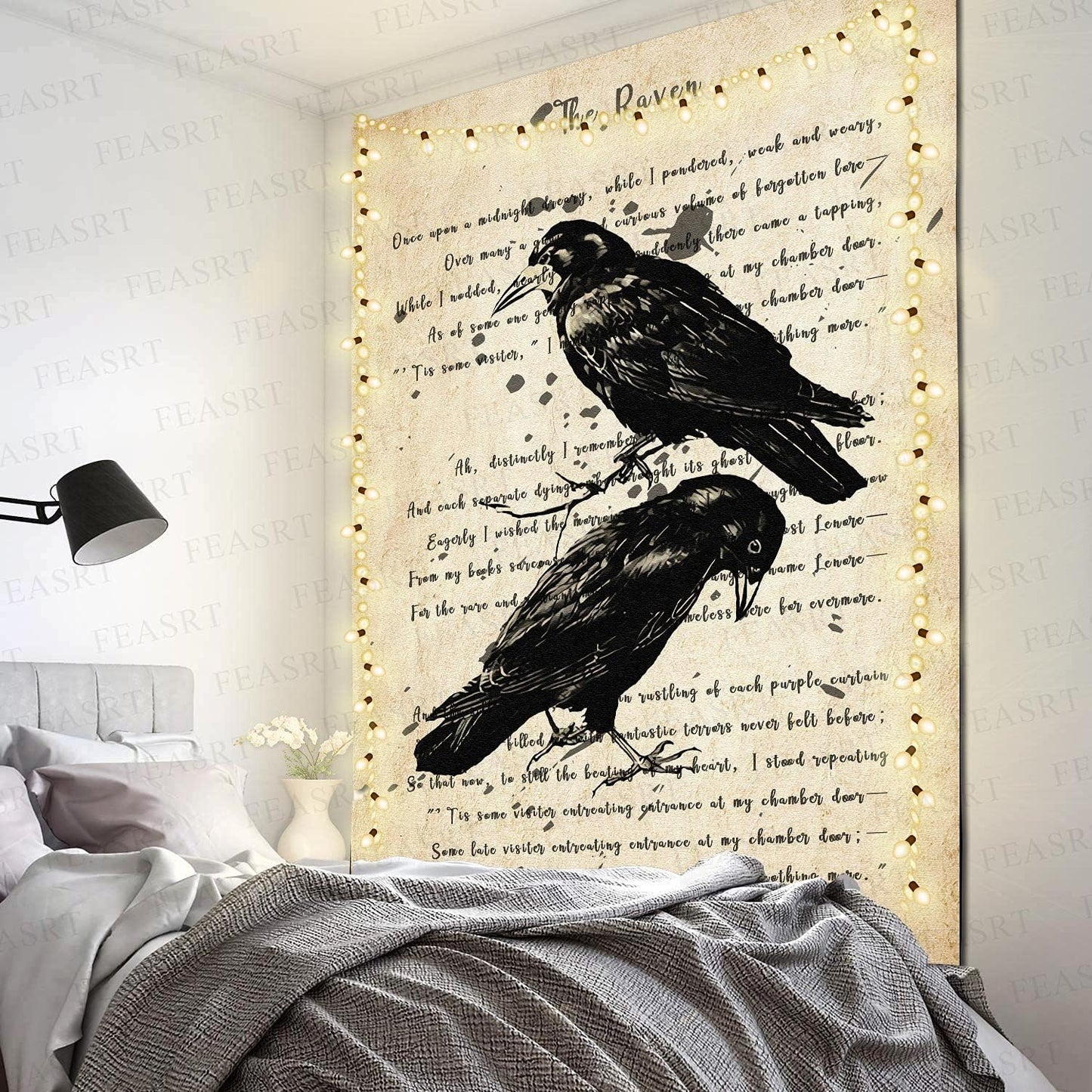 FEASRT Upgrading Dictionary Art Wall Tapestry The Raven Nevermore Edgar Allan Poe Hymn Decor 60x80 Inches for Living Room Bedroom Home Dorm GTQQAY1539