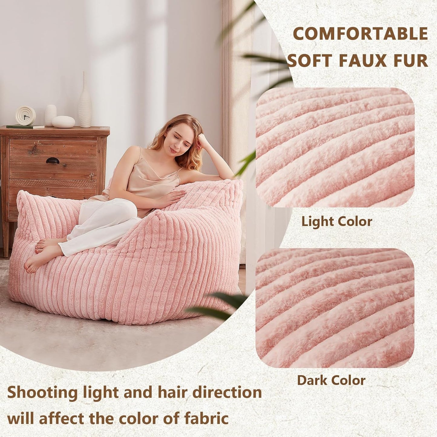 Giant Bean Bag Chairs for Adults Teens, Large Bean Bag Sofa Chairs with Filling Comfy Fuzzy BeanBag Chair with Armrests for Bedroom Living Room Reading