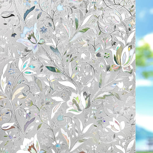 Kromapolis Window Film - Privacy, Decorative Stained Glass Vinyl Covering, Frosted Static Clings, Non-Adhesive, No-Glue (35.4 x 157.4 inch)