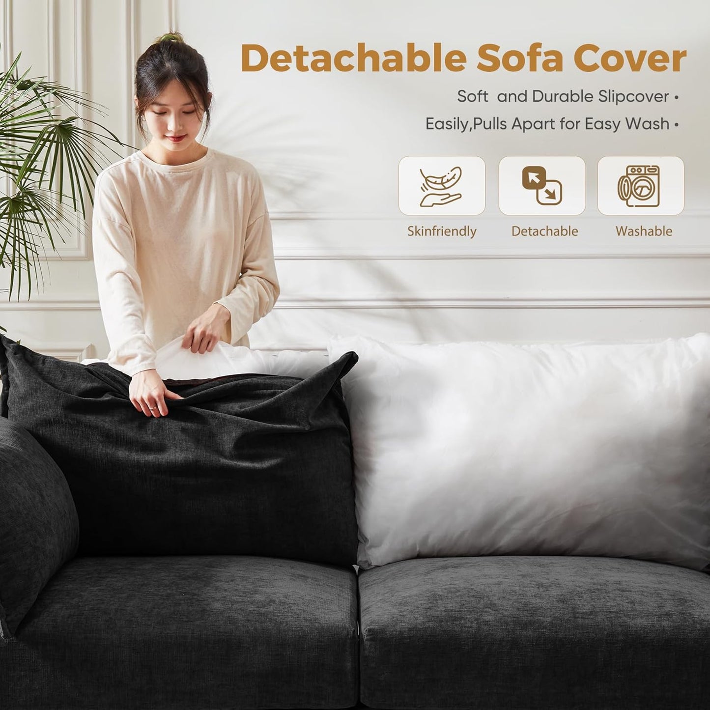 198.6" Oversized Modular Sectional Sofa, U Shaped Convertible Couch with Movable Ottoman, Large 10 Seats Corner Couches for Living Room Deep Seat Black Chenille