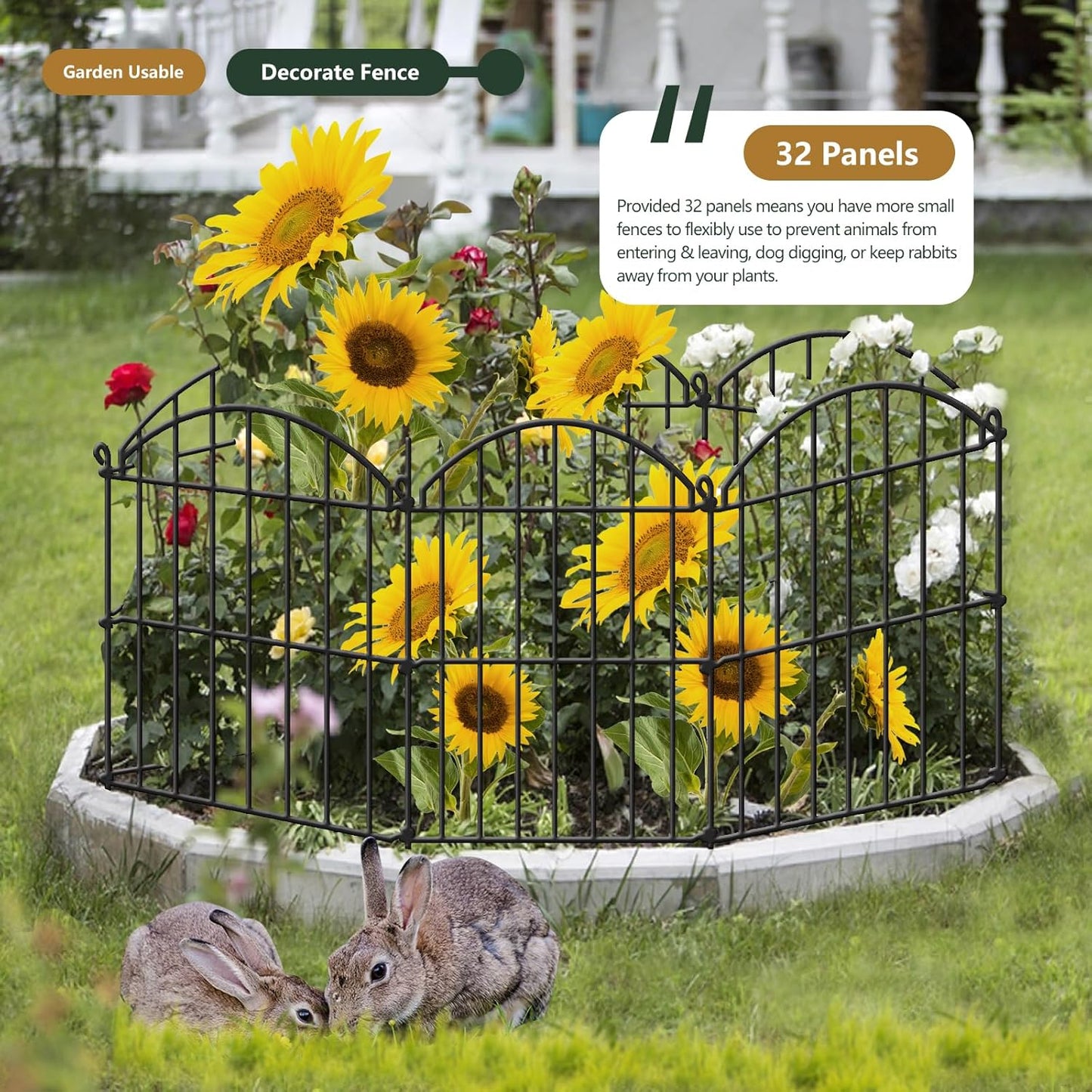 32 Panels Garden Fence, 34ft x 23in Animal Barrier Fences for Rabbits Dogs, Rustproof Metal Gardens Border Fencing, Arched Decorative Flower Bed Edging Barriers for Outdoor Yard Patio