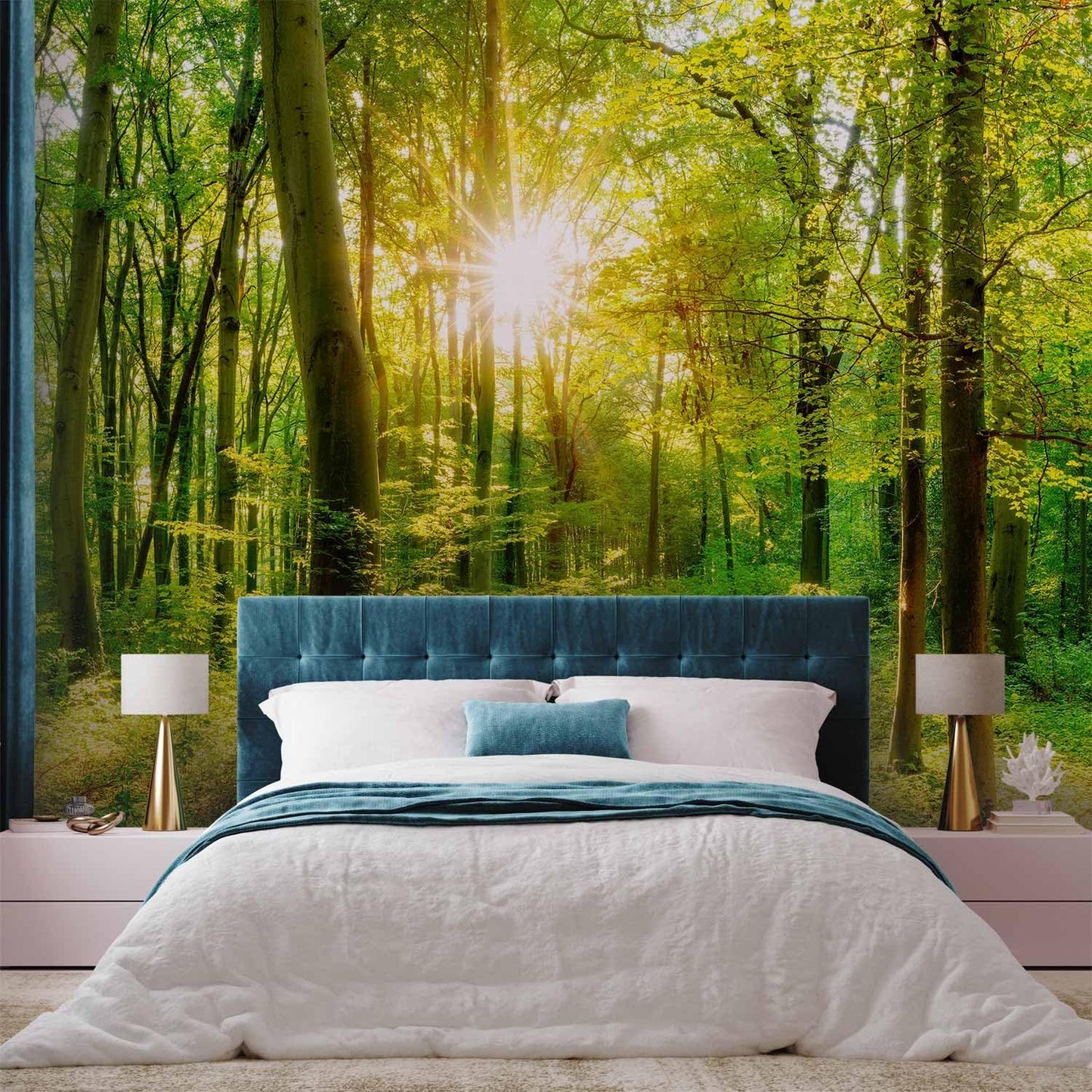 artgeist Wall Mural Forest 216x98 in - XXL Non-Woven Corner Wallpaper Fleece Angle Wall Decor Photo Print Picture Image Design Modern Landscape Nature Green Tree Panorama Sunshine b-B-0383-a-a