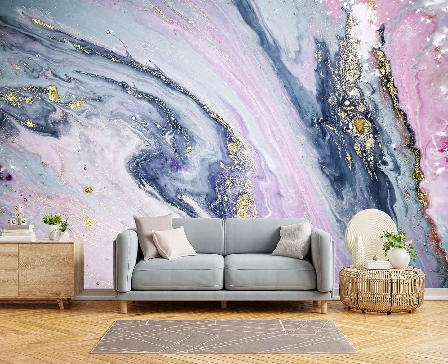 Gilding Marble Pink Wall Mural Wallpaper for Bedroom 103" x 69"