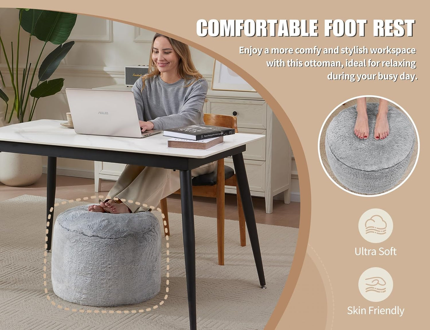 Round Pouf Ottoman 26 * 18" Small Ottoman Foot Rest Pouf Brown Foot Stools for Living Room Comfortable and Dirt Resistant Poofs/Ottomans Furniture Round Ottomans Floor Poufs for Home Decor