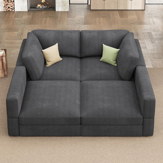 HONBAY Modular Sectional Couches with Storage Corduroy Sleeper Sofa Modular Sectional Couches for Living Room,Dark Grey
