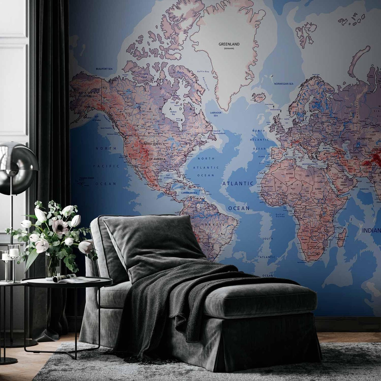 artgeist Premium Wall Mural World Map 138x101 in - XXL Non-Woven Wallpaper Fleece Wall Decor Photo Print Picture Image Design Home Map of The World k-A-0061-a-b