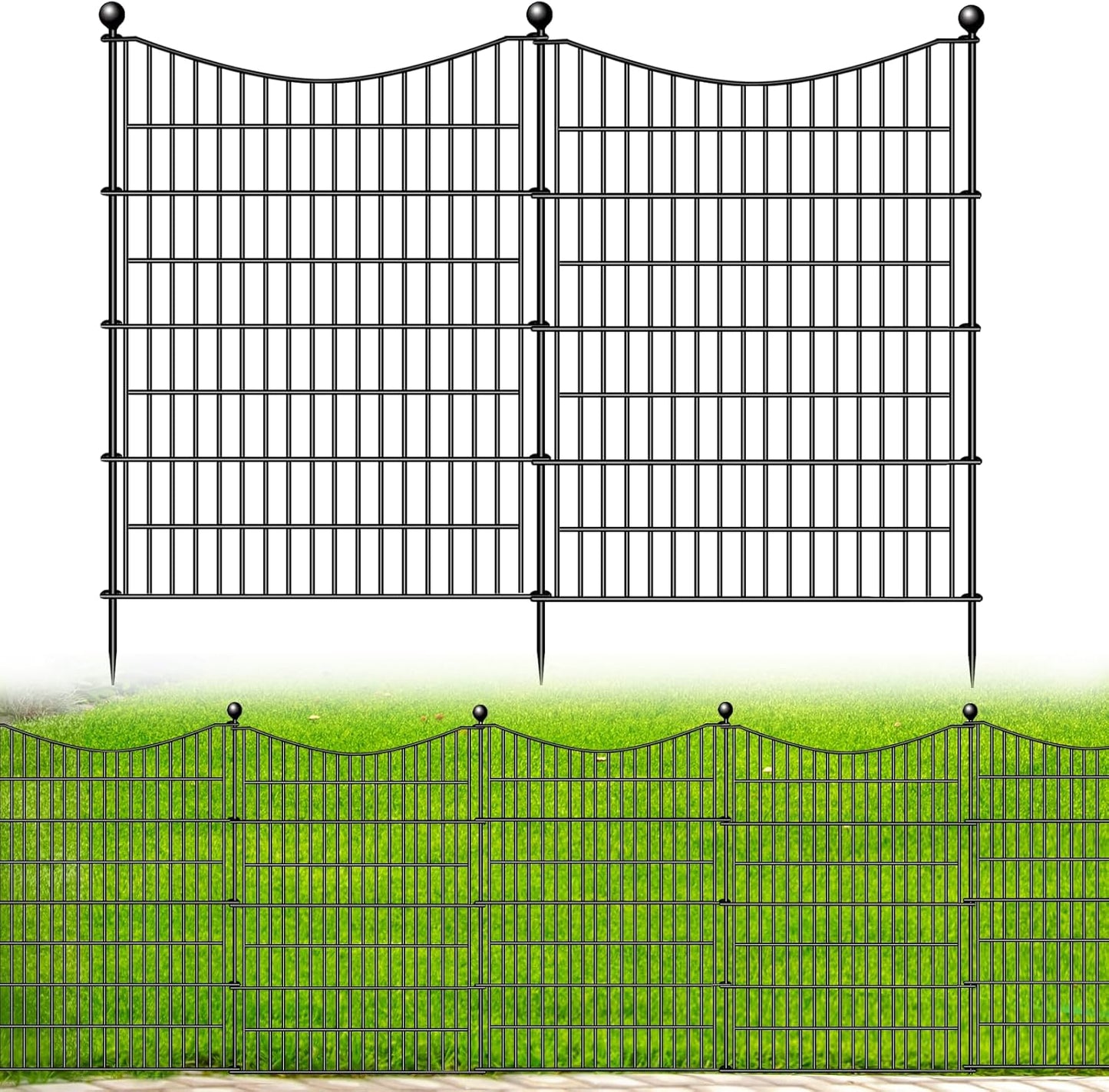 10 Panels No Dig Dog Fence Outdoor for Yard, 40 in(H) X 23.6 ft(L) Decorative Tall Garden Fence Animal Barrier, Rustproof Metal Wire Garden Edging and Borders, Temporary Fencing Stakes
