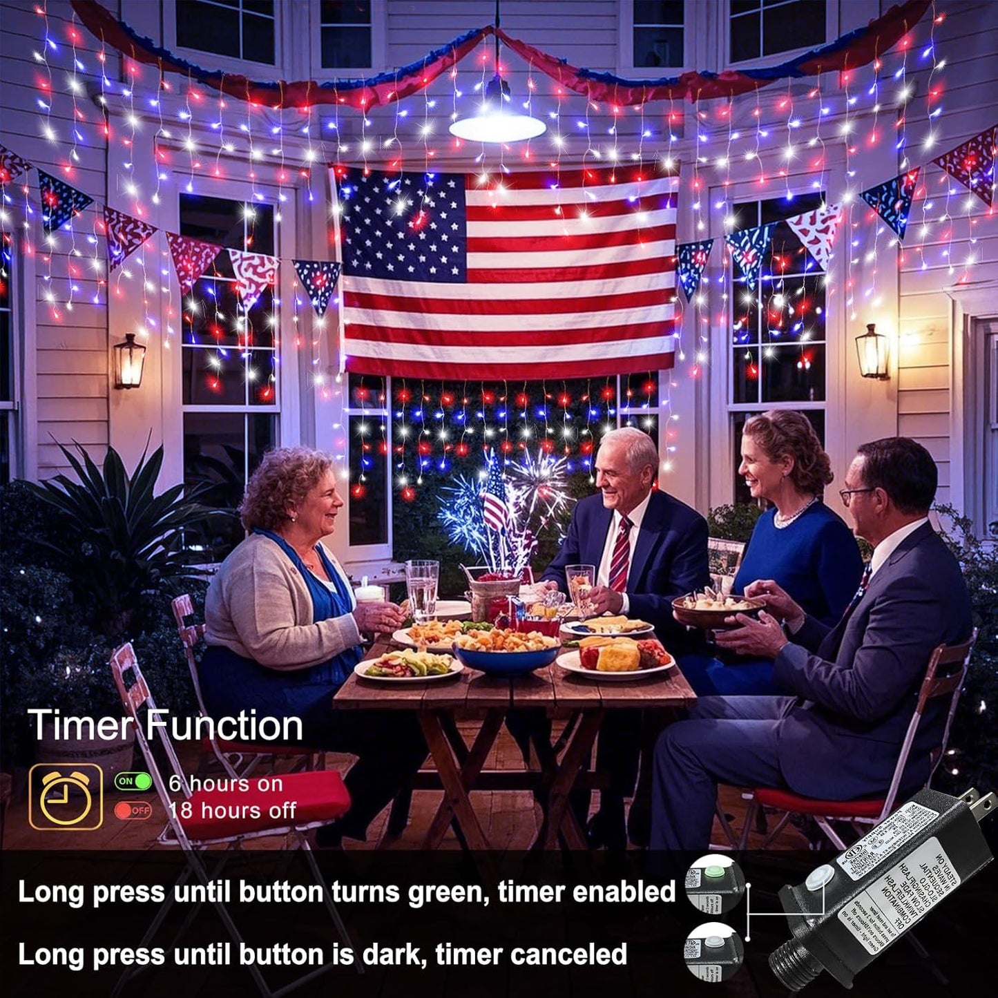 66ft 640LED Red White and Blue Lights for 4th of July Decorations Outdoor Independence Day Decorations Icicle Light for Outside, Clear Wire Connectable Twinkle Light for House Party Holiday Patio Yard