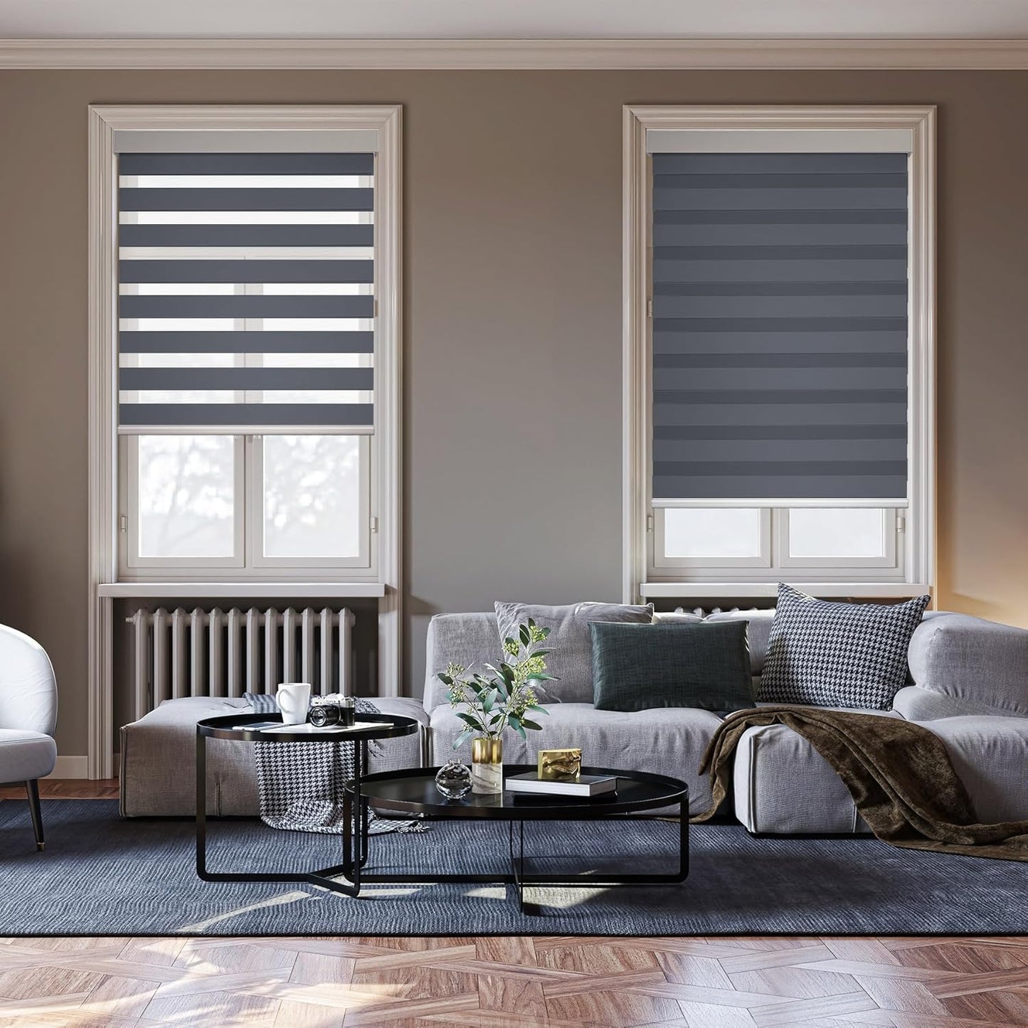 HESTIA Cordless Zebra Blinds Light Filtering Roller Shades UV Blocking Blackout Privacy Indoor Window Blind for Home Office Day and Night, Blue Grey,24" W x 54" H