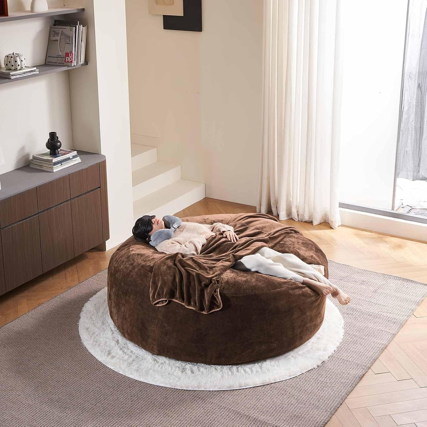 6FT,Oversized Bean Bag Chairs for Adults,Giant beanbag with Filler Included，Fluffy Memory Foam,Soft and Comfy Corduroy Fabric,Gaming Chairs Suitable for Living Room and Bedroom (Coffee Color, 6 Foot)