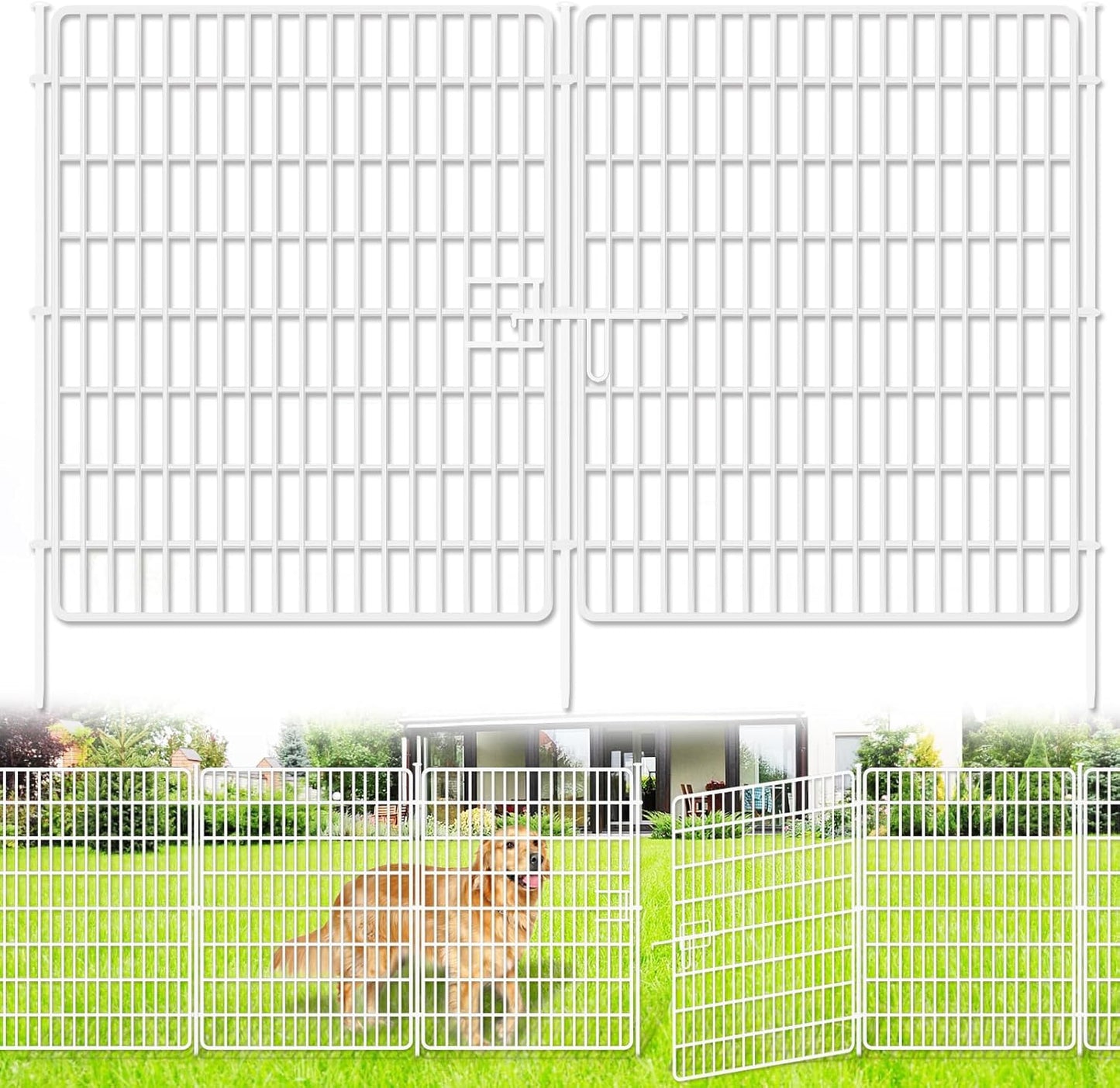 15 Panels No Dig Fence with Gate, 32 in(H) X 36 ft(L) Garden Decorative Fence Animal Barrier for Dogs, Rustproof Metal Garden Edging Border for Outdoor, Yard, Patio, Black, White