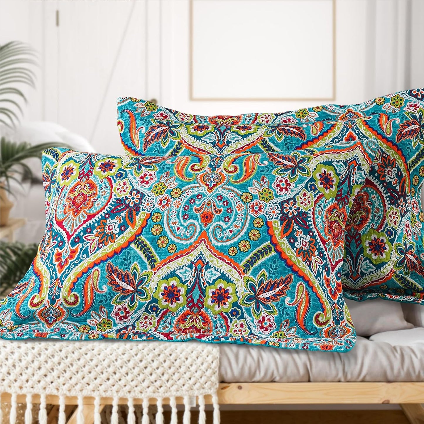 VAPUTAR Quilt California King Size Bedding Set - Cotton California King Quilt (108 * 118 Inch) - Boho Lightweight Reversible Oversized Bedspread for Farmhouse Bedroom (Teal), 3 Pieces