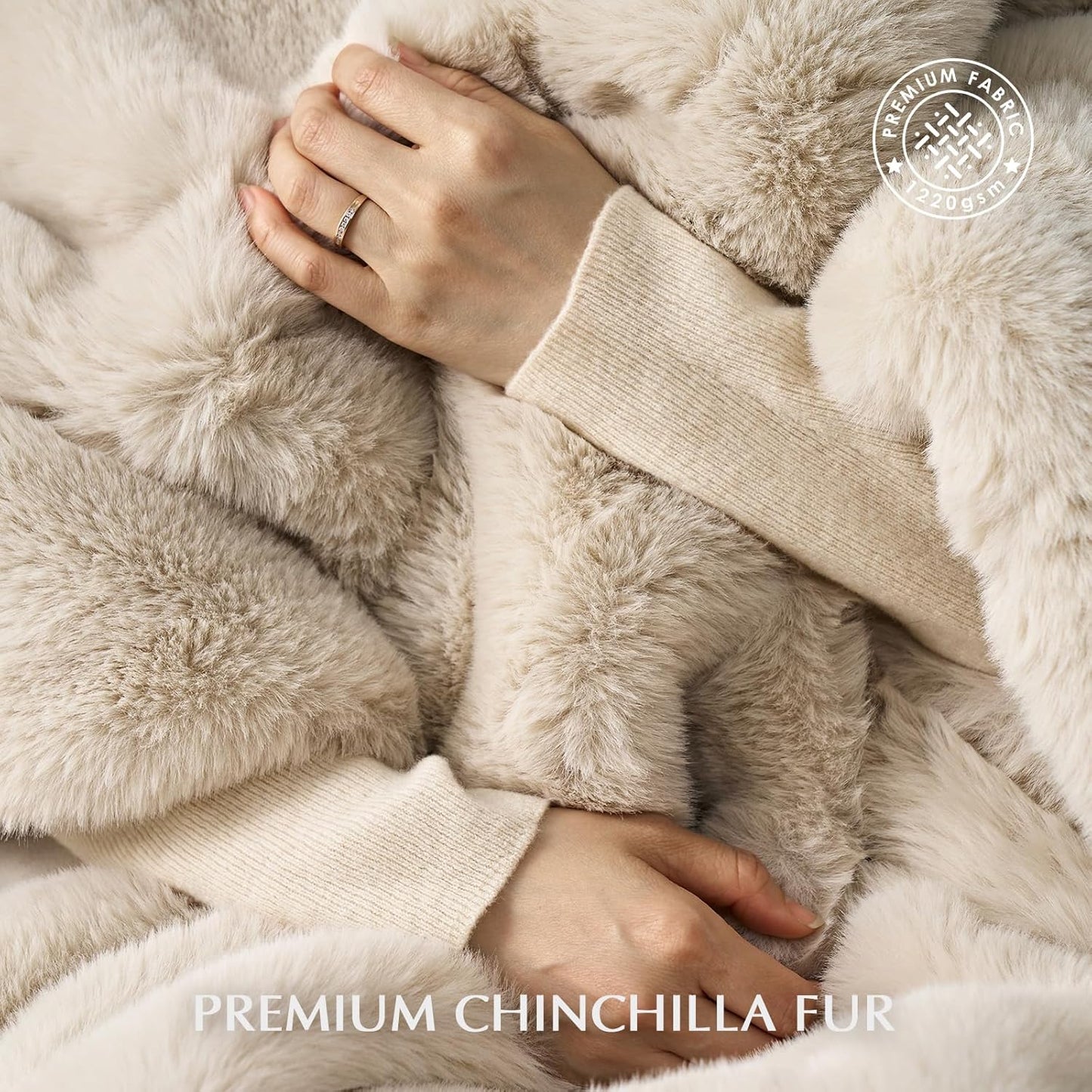Luxury Soft Faux Chinchilla Fur Throw Blanket for Couch, Warm Thick Heavy Winter Throw Blanket 1220GSM for Bed, Fluffy Cozy Mink Blanket with Reversible Velvet, Birch Mink, 50"x60"