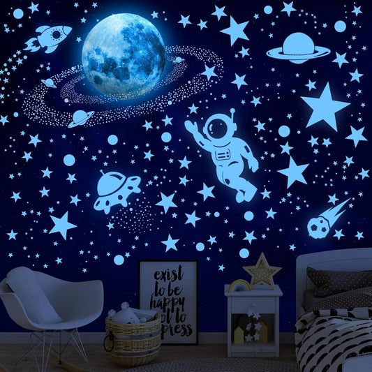 530 Glow in The Dark Stars Ceiling Stars Glow in The Dark Glow Moon and Space Wall Decals Astronaut Universe Galaxy Planet Wall Stickers Glowing Wall Stickers Kid Boys Living Room Decor