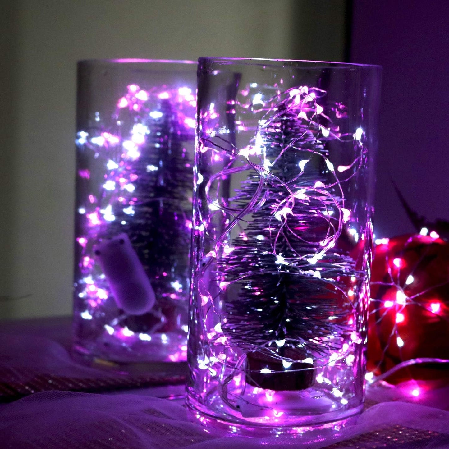 [6-Pack] 7Feet Starry String Lights,Fairy String Lights 20 Micro Starry LEDs On Silvery Copper Wire CR2032 Batteries Included,for Wedding Centerpiece,Party,Christmas Table Decor (Pink White)