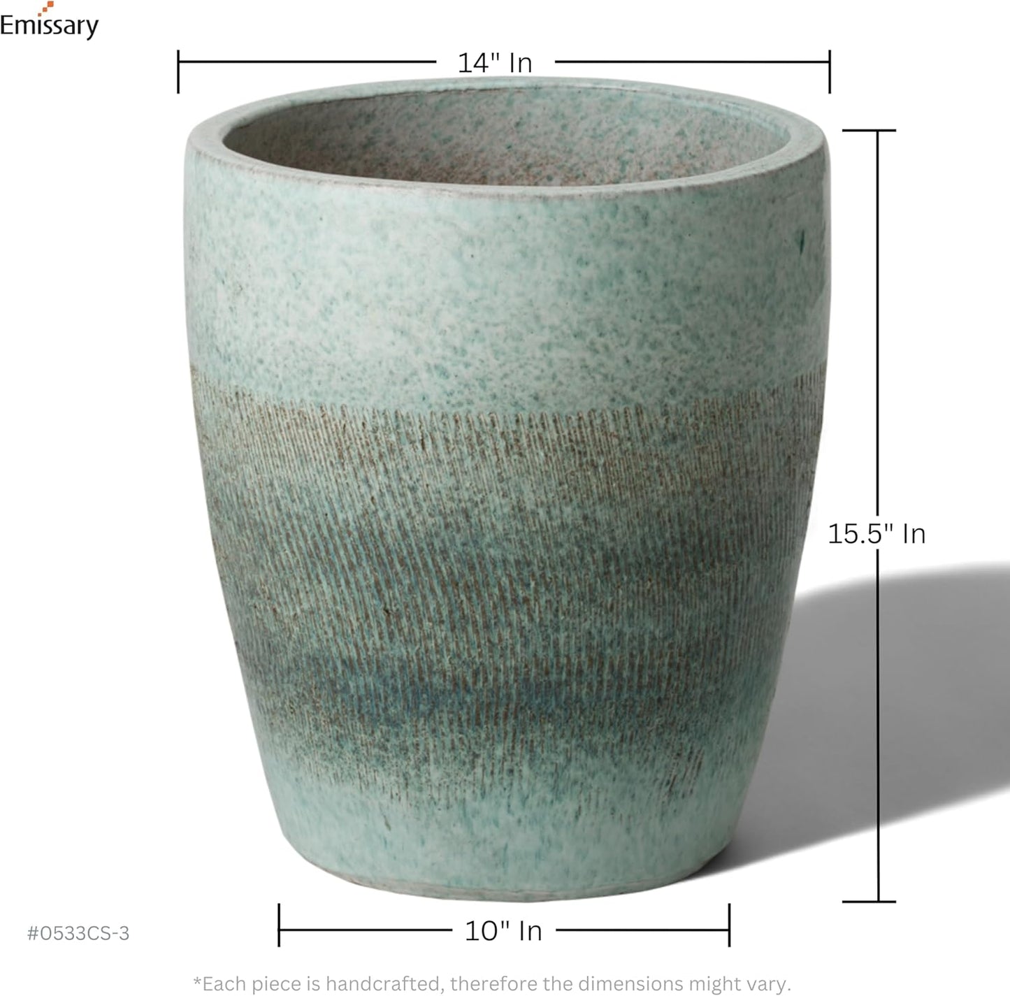 Emissary Bullet 14 in. Coastal Splash Ceramic Round Planter (14 in. L x 14 in. W x 15.5 in. H) with Drainage Hole