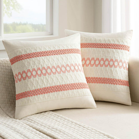 MIULEE Set of 2 Coral Red Boho Decorative Pillow Covers 20x20 Inch Farmhouse Rustic Couch Throw Pillows Modern Summer Cotton Cushion Covers Retro Cute Macrame Woven Home Decor for Bed Sofa Chair