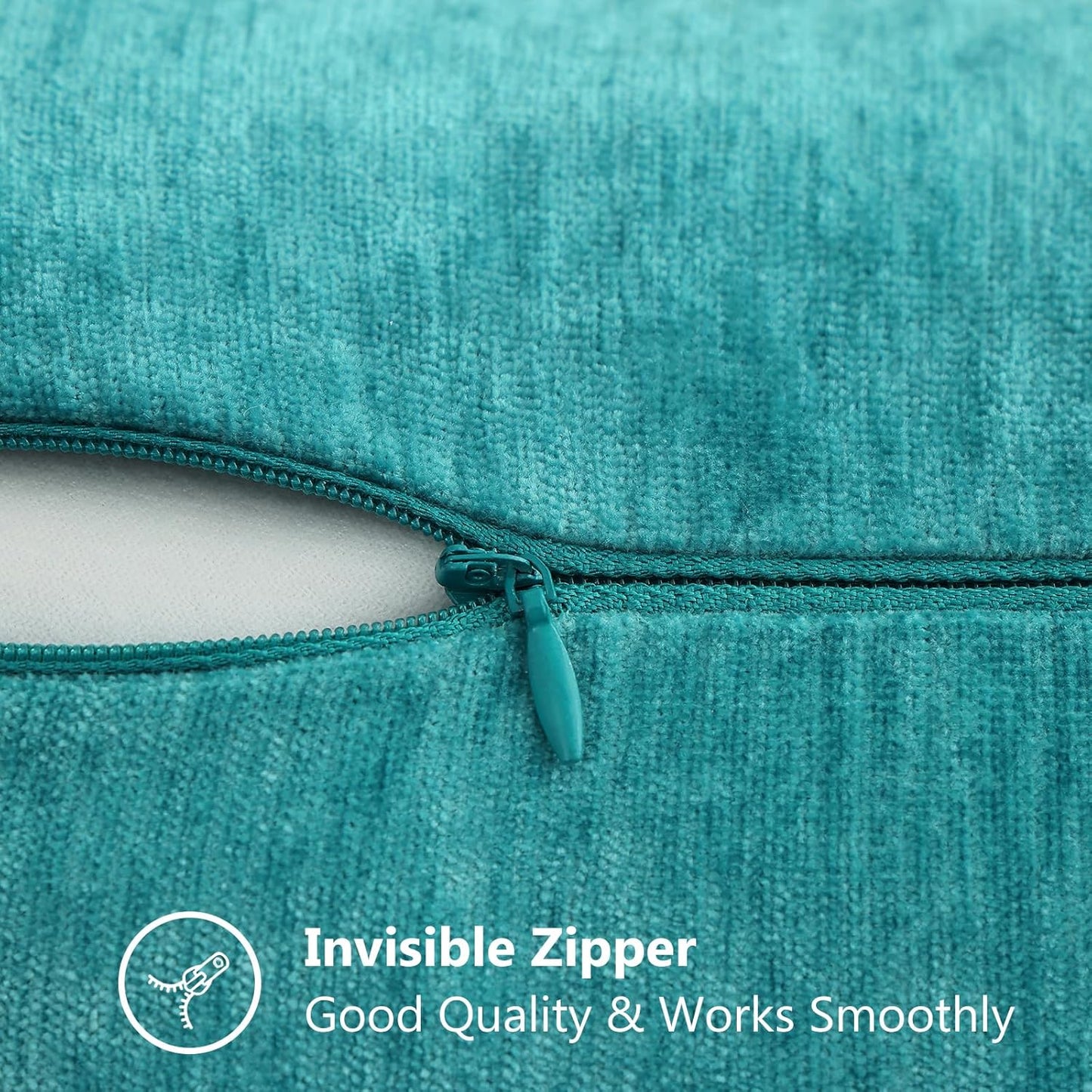 decorUhome Chenille Soft Throw Pillow Covers 26x26 Set of 2, Farmhouse Velvet Neutral Decorative Euro Pillow Covers with Stitched Edge for Couch Sofa Bed Home Decor, Turquoise