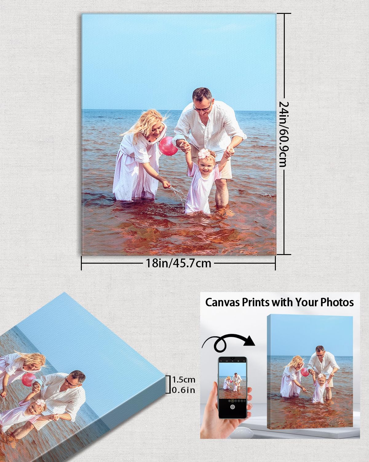 AbcCustomize Custom Canvas Prints,Transform Your Memories into Beautiful Art with Personalized Photo on Canvas,Personalized Canvas Wall Art for Home Decor, Gifts, and Keepsakes