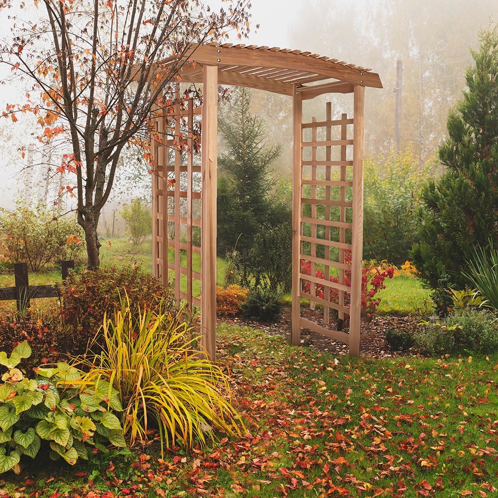 All Things Cedar PA96-Set 6-ft Cedar Garden Pagoda Arbor with Side Planters | Wedding Arch for Ceremony | Wood Trellis for Outdoor & Plant Climbing | Handcrafted (Western Red Cedar)