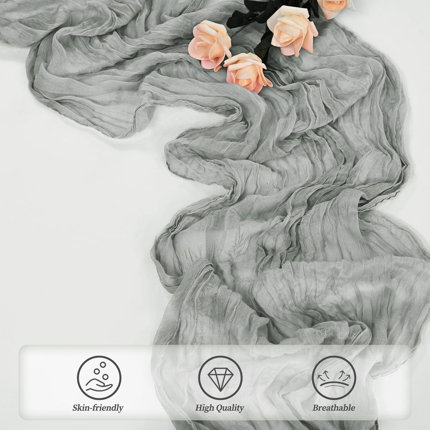 20 Pack Gray 10FT Cheesecloth Table Runner Rustic Gauze Fabric Cheese Cloth Table Runner for Wedding Bridal Baby Shower Table Decor 20 x 120 Inch Long Boho Sheer Birthday Party Table Decorations