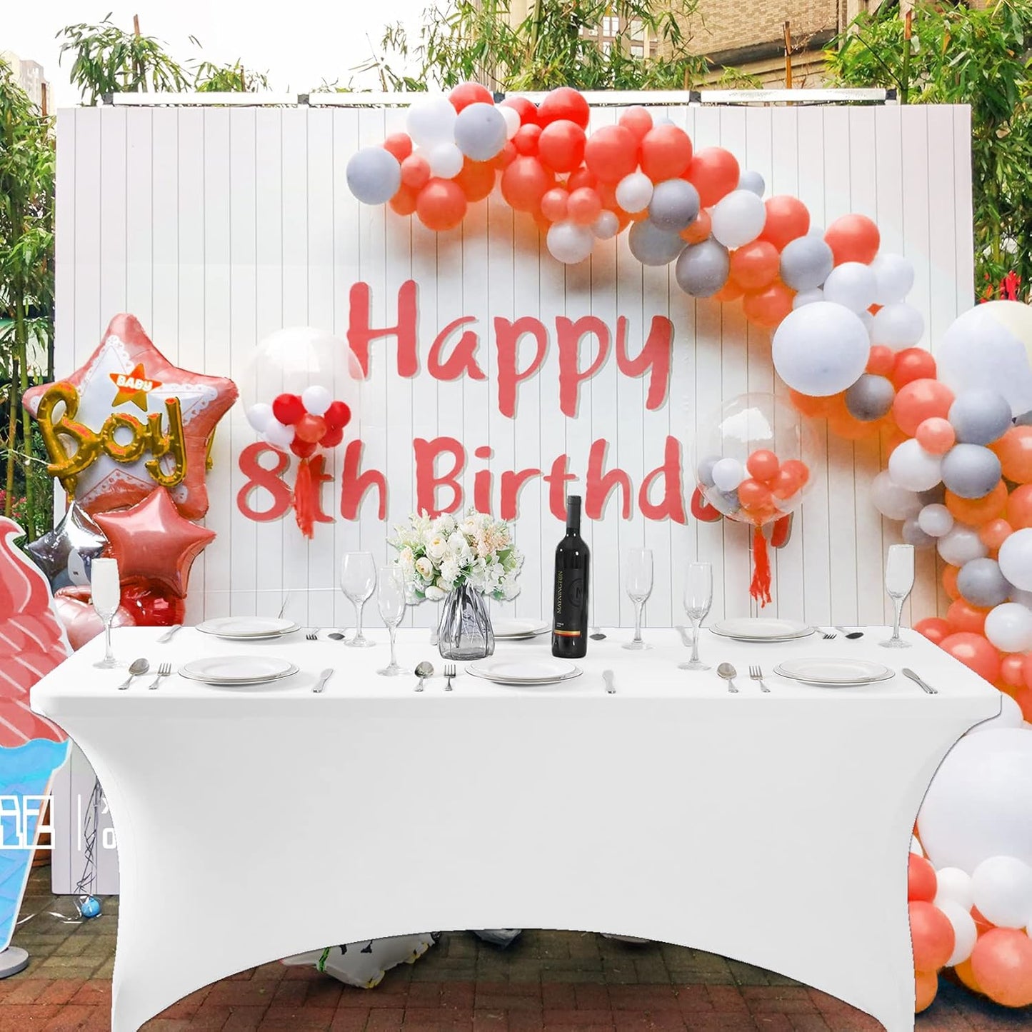 SuperO Waterproof Spandex Table Cover for 4FT Table Universal Fitted Stretch Tablecloth for Party, Banquet, Wedding and Events-White