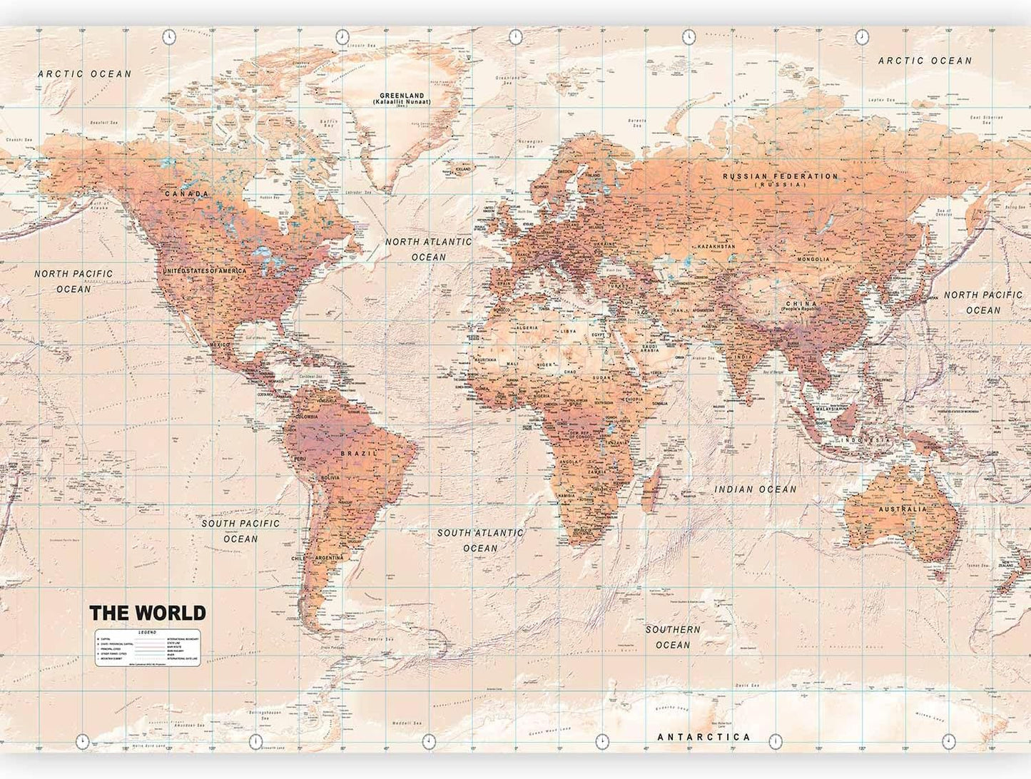 artgeist Premium Wall Mural World Map 177x124 in - XXL Non-Woven Wallpaper Fleece Wall Decor Photo Print Picture Image Design Home Map of The World k-A-0091-a-c