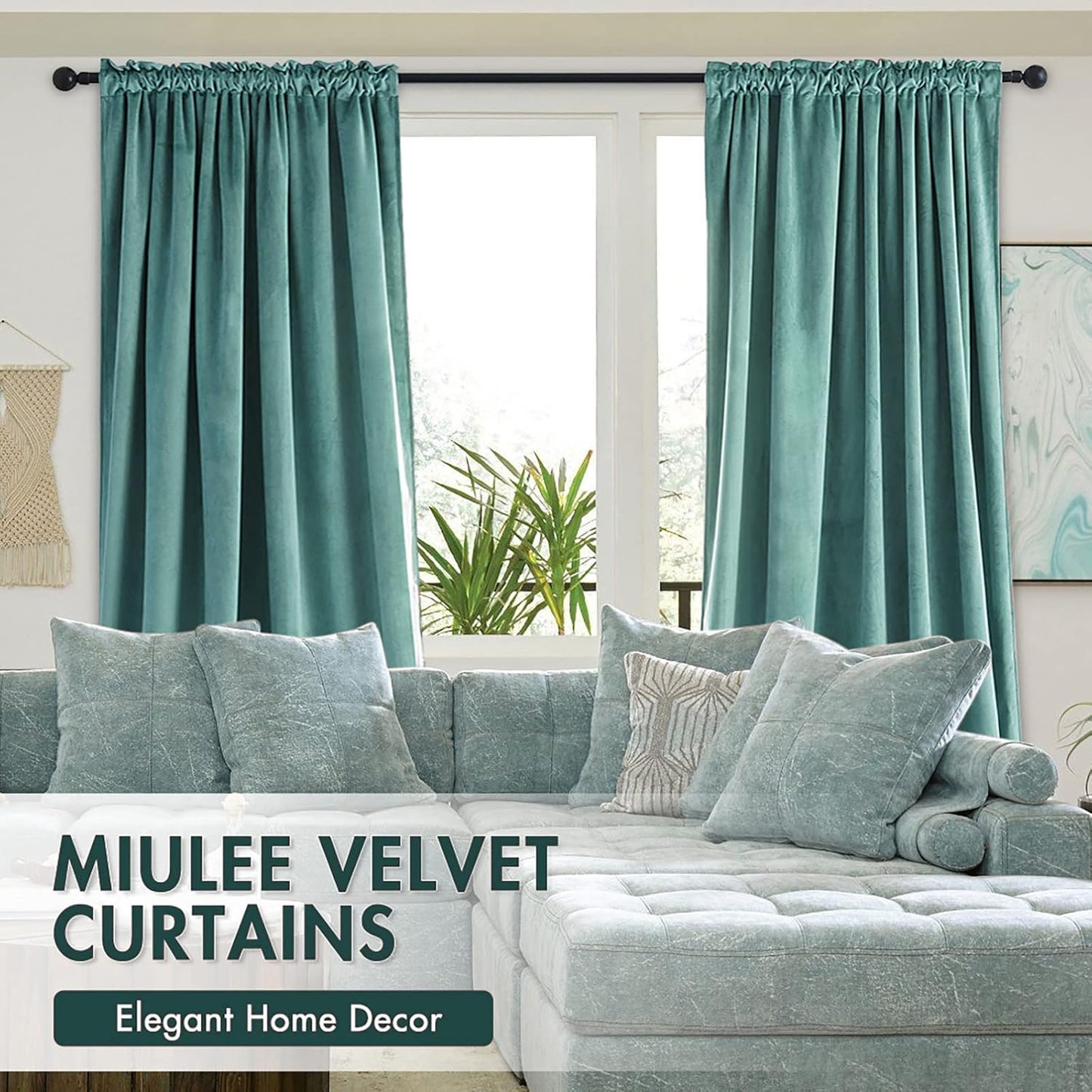MIULEE Teal Velvet Curtains Thermal Insulated Blackout Curtain Drapes for Bedroom Living Room Darkening 84 Inches Long Curtains Panels Rod Pocket Set of 2