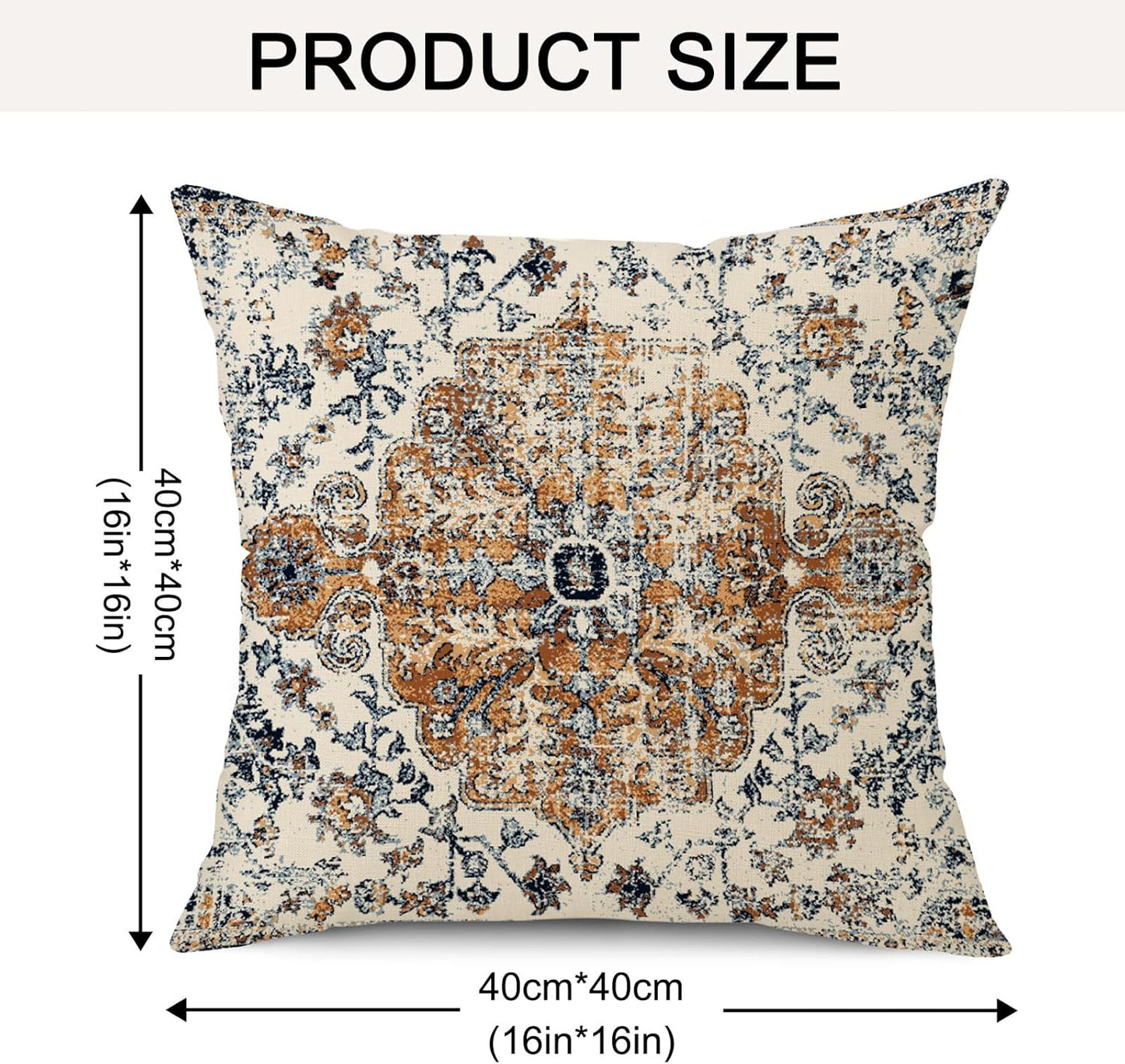 Outdoor Waterproof Pillow Covers 16x16 Inch Set of 2 - Bohemian Vintage Carpet Pattern Gold Blue Ethnic Design Decorative Farmhouse for Couch Garden Balcony（40cmx40cm）