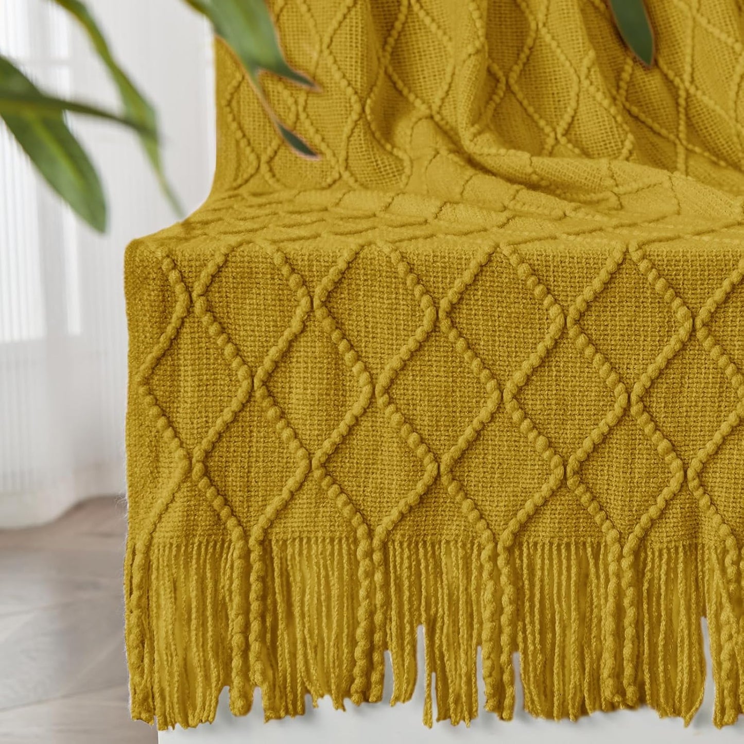 inhand Knitted Throw Blanket for Couch and Bed, Soft Living Room Home Decor Knitted Blanket with Tassel, Outdoor Lightweight Breathable Summer Blanket, Farmhouse Warm Woven Decorative, 50"x60"