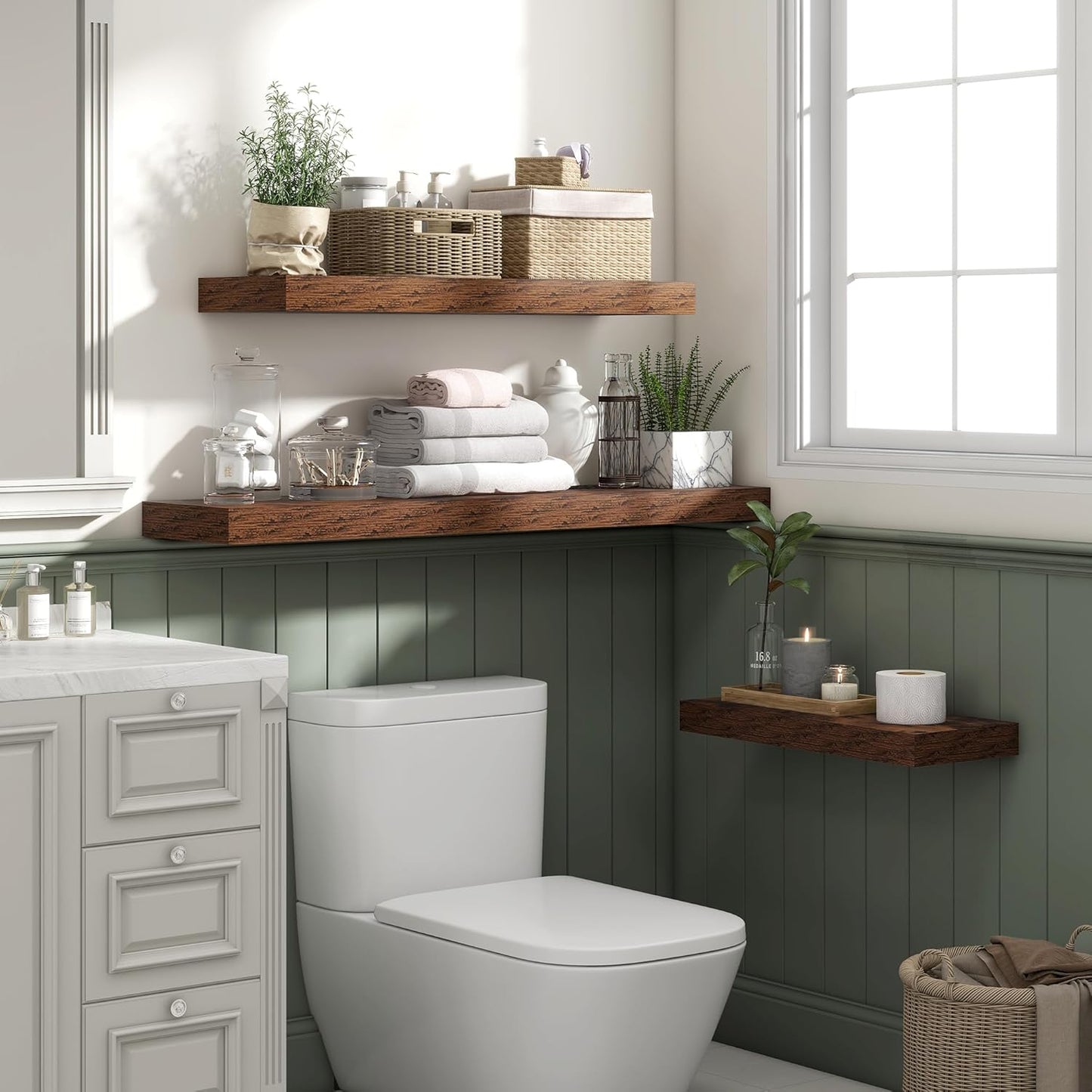 Heimlove 36 Inch Floating Shelves for Wall Set of 2,Rustic Brown Wall Shelves for Storage & Decor - Heavy Duty with Invisible Brackets,Perfect for Living Room,Bedroom,Home Office