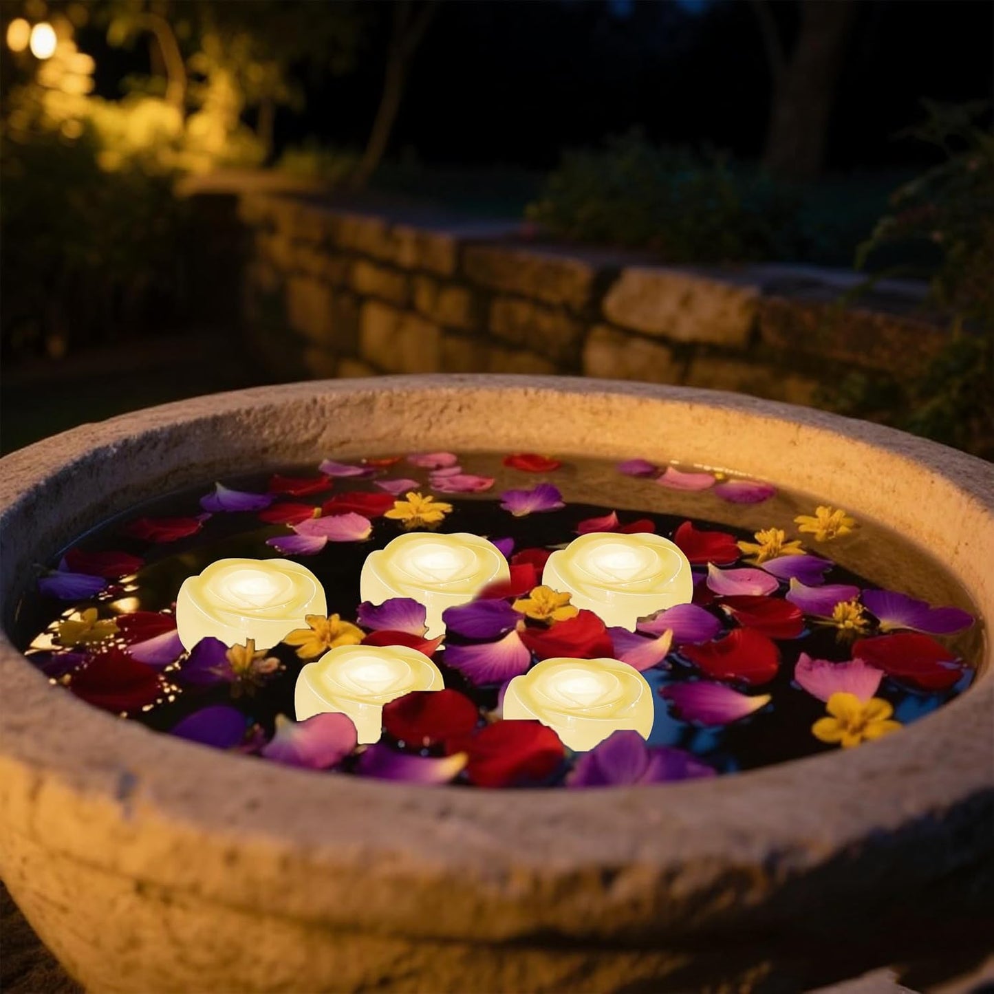 Aignis 12pcs Flameless LED Floating Candles, Ivory Rose Plastic Tealights Battery Operated, 120+ Hours Glow Time, Cozy Light for Romantic Pool/Bathtub/Hot Bath/Wedding Centerpiece Decor(D2.83*H1.42)