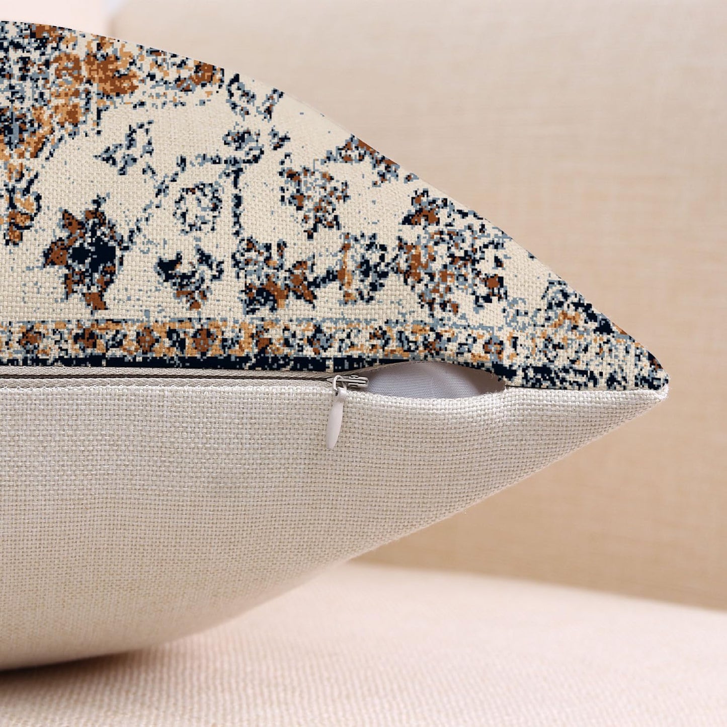 Outdoor Waterproof Pillow Covers 16x16 Inch Set of 2 - Bohemian Vintage Carpet Pattern Gold Blue Ethnic Design Decorative Farmhouse for Couch Garden Balcony（40cmx40cm）