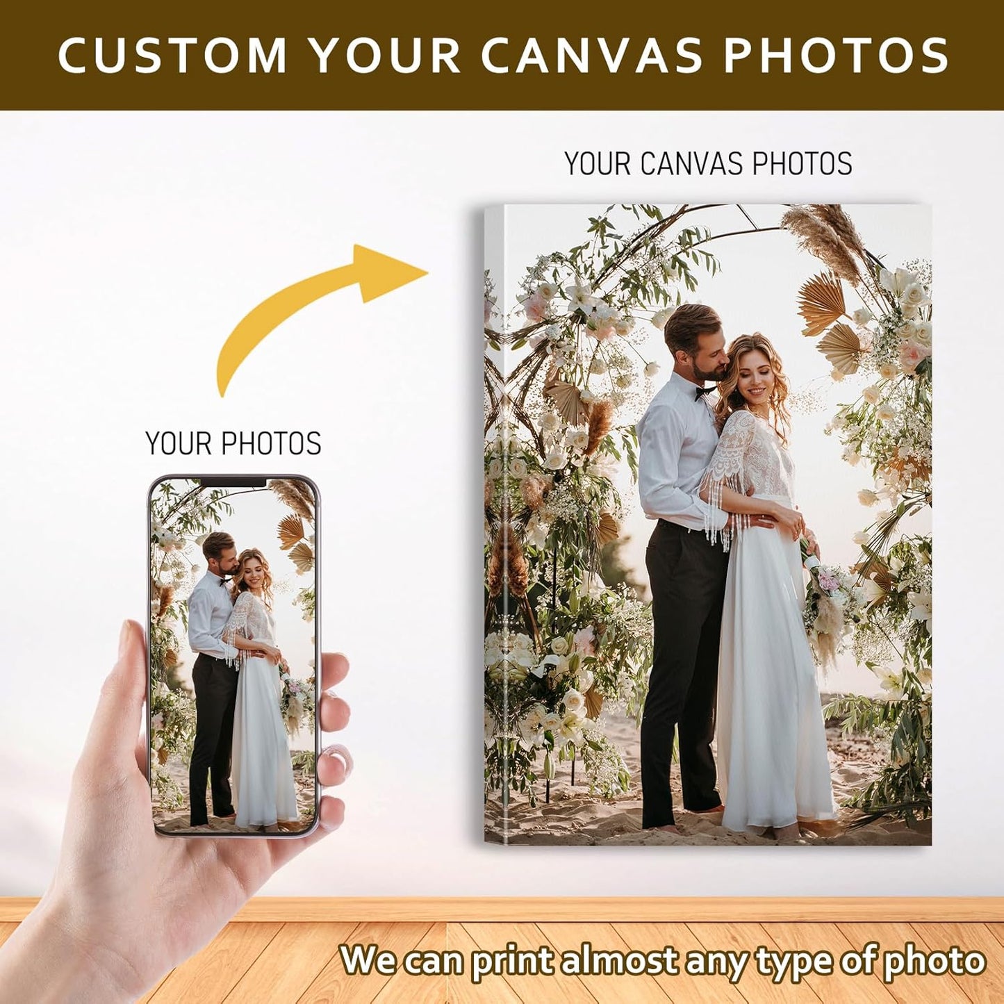 Custom Canvas Prints with Your Photos - Personalized Pictures Print, Customized Photo Gifts, Wall Art Poster Canvas Printing for Wedding, Family, Baby, Pets, Home Office Decor, Wrapped Frame 8x16