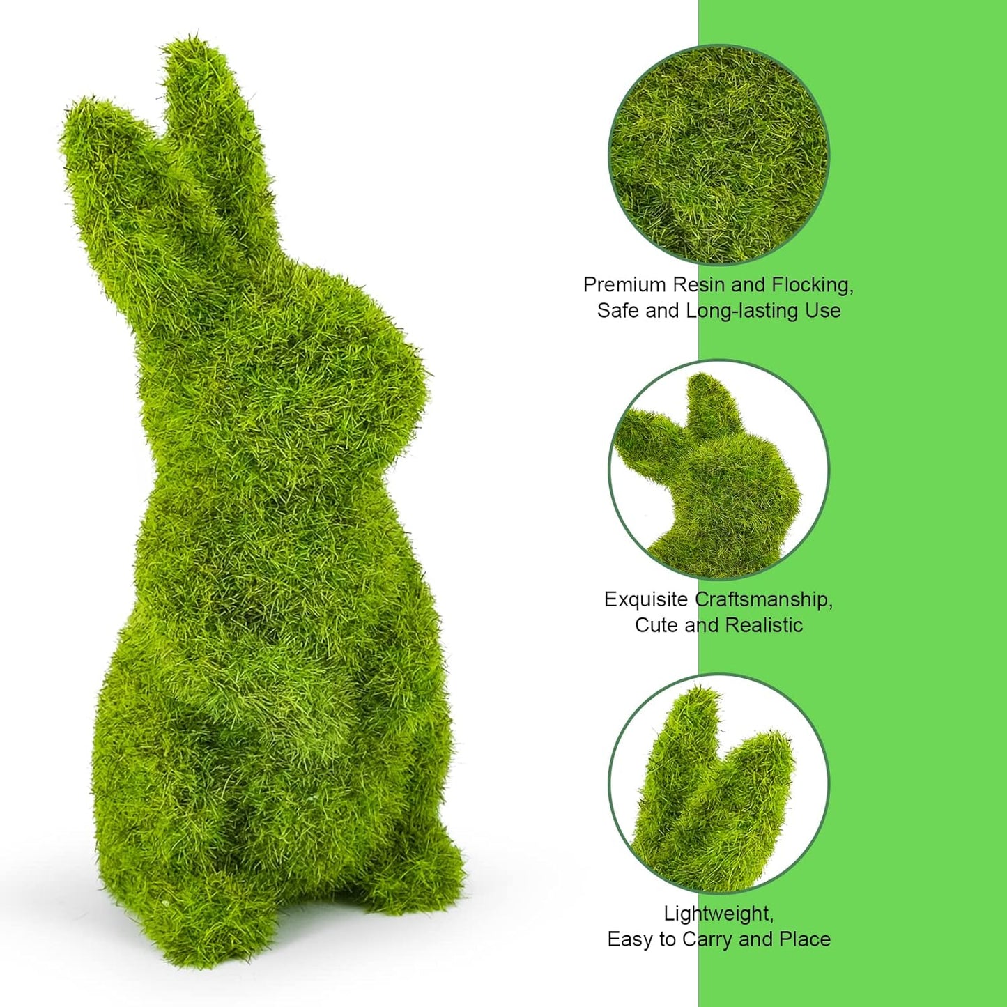 Easter Bunny Decorations,Resin Moss Bunny Figurine,Garden Artificial Moss Rabbit Easter Décor Party Favors Gifts(Medium Stand)