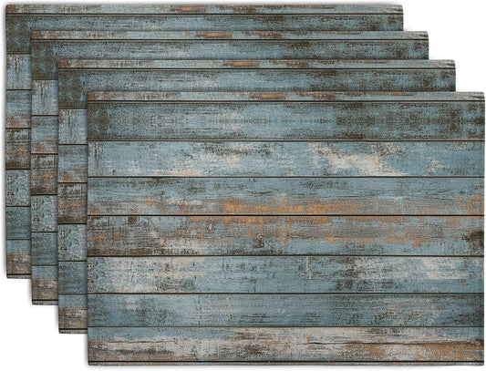 Rustic Wooden Board Print Placemats Set of 4 Vintage Wood Grain Texture Farmhouse Place Mats Washable Heat Resistant Non-Slip Linen Table Mats for Party Kitchen Dining Outdoor Indoor Decor