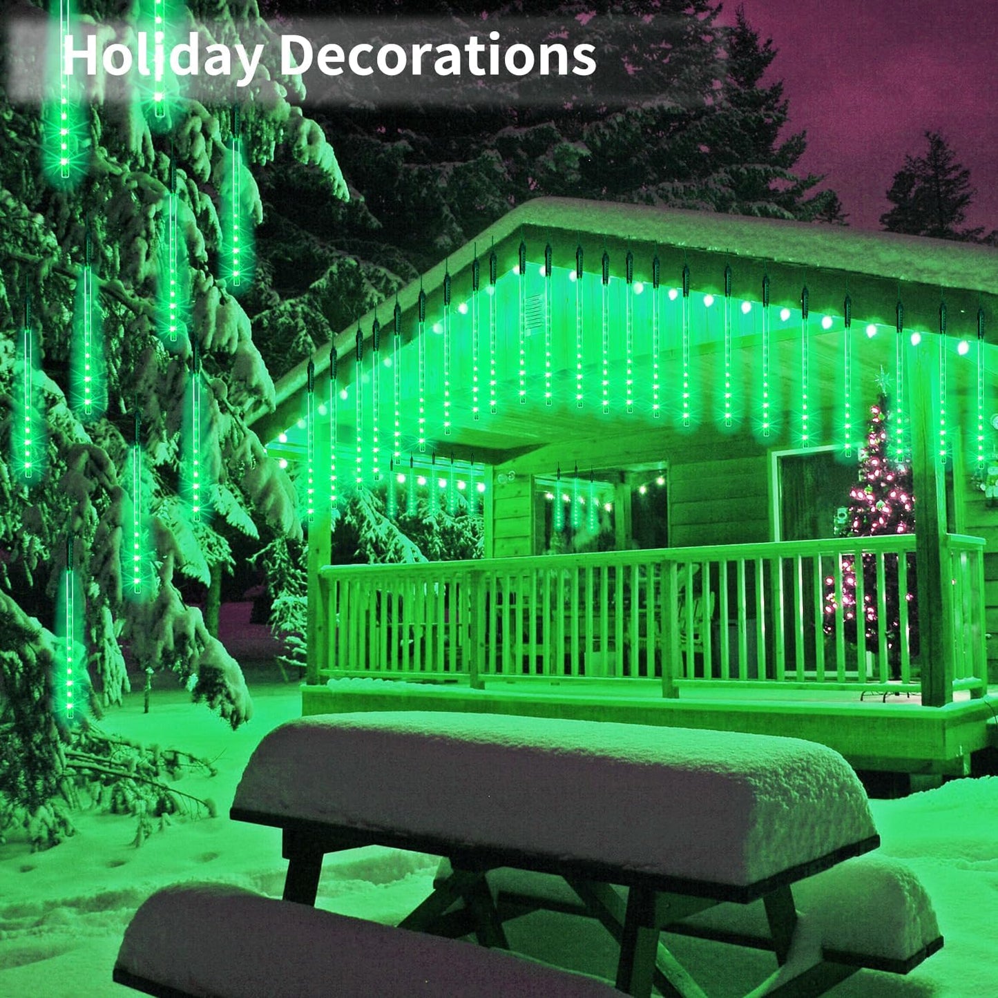 【2 Pack】 Christmas Lights Meteor Shower Rain Lights 20inch, Totally 20 Tube 720 LEDs Icicle Lights Outdoor Raindrop Lights for Xmas Halloween Wedding Party Tree Holiday Decoration, Green