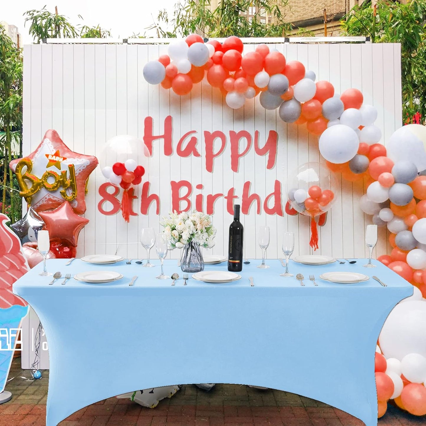 SuperO 2Pack Waterproof Spandex Table Cover for 6FT Table Universal Fitted Stretch Tablecloth for Party, Banquet, Wedding and Events-Blue Mist