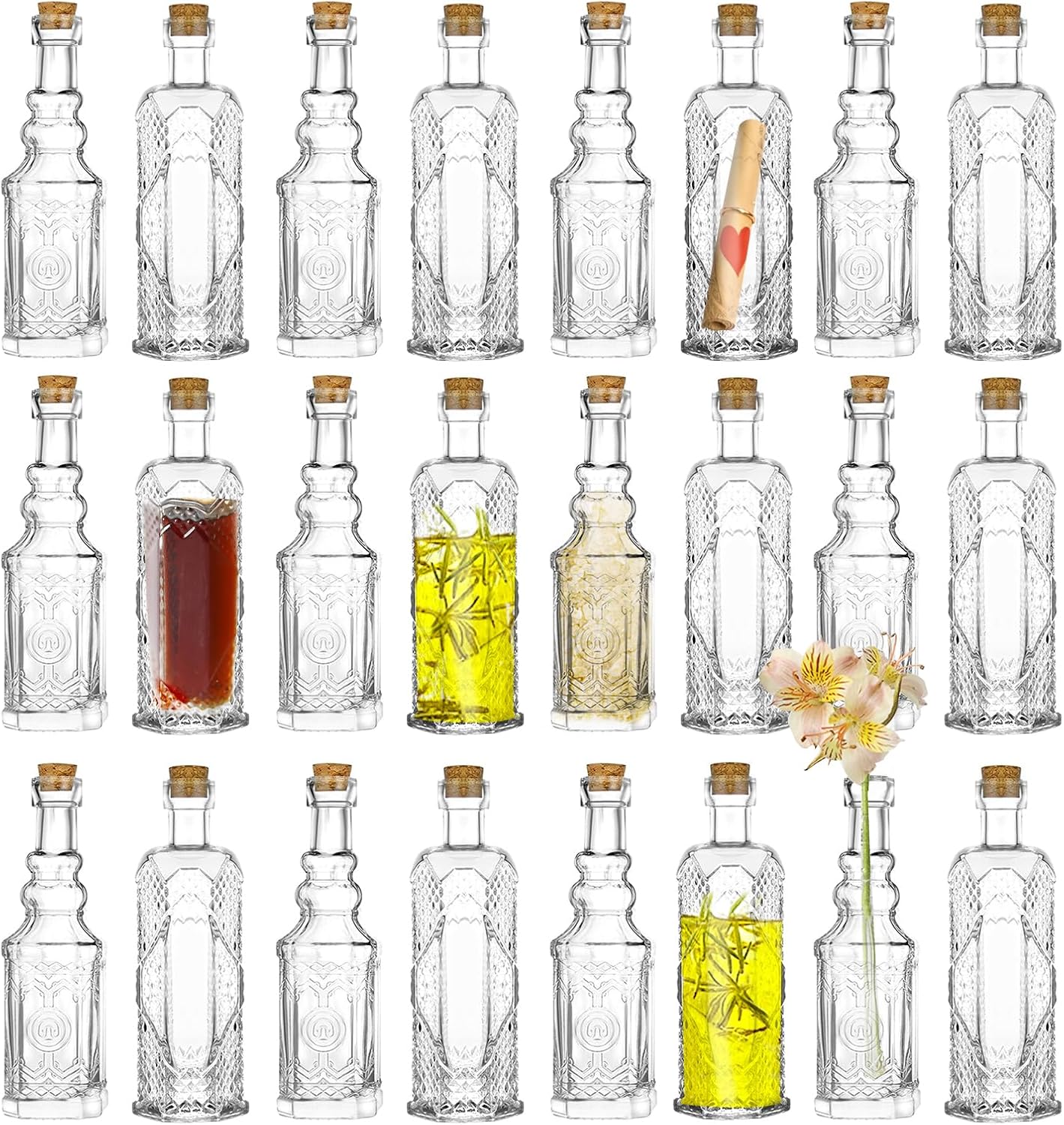 24 pcs Small Mini Clear Vintage Glass Bottles with Corks, Small Bud Vases, Decorative, Potion Bottles, 1.6oz for Party Wedding DIY Decoration/ Sand Art Bottles/Spell Jars/Message In a Bottle Kit