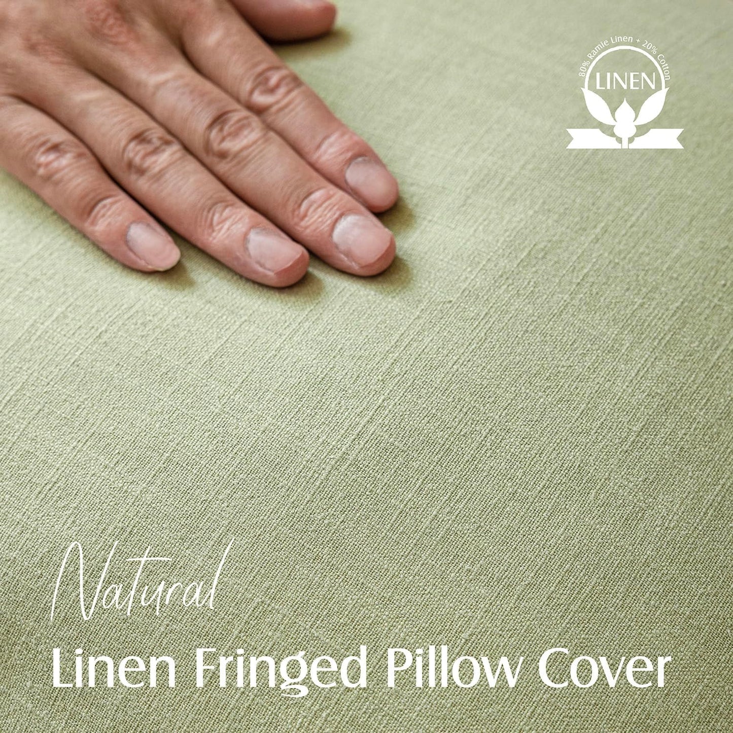 Foindtower Set of 2 Decorative Linen Fringe Throw Pillow Covers Boho Farmhouse Cushion Cover with Tassels Soft Accent Pillowcase for Couch Sofa Bed Living Room Home Decor,20×20 Inch,Light Sage Green