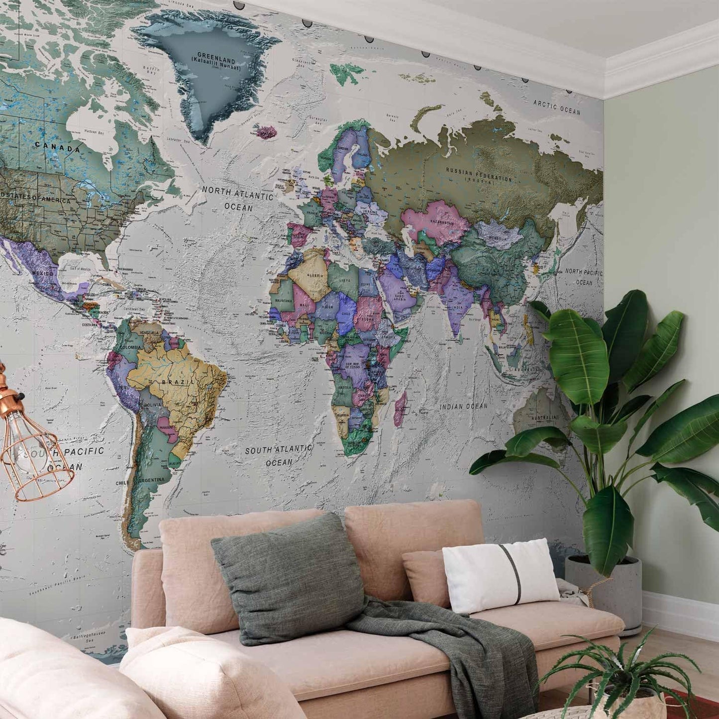 artgeist Premium Wall Mural World Map 98x69 in - XXL Non-Woven Wallpaper Fleece Wall Decor Photo Print Picture Image Design Home Map of The World k-A-0380-a-a